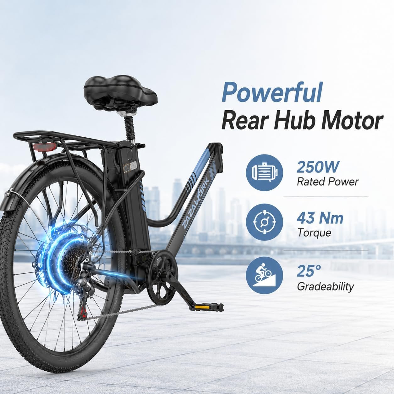 Electric Bike for Adults, 250W Rear Motor Electric Bicycle with 36V 20AH Battery, 80-120km Long Range, 7-Speed & 3 Riding Modes, 25km/h Electric Hybrid Bike for Men Women City Commute - Image 3