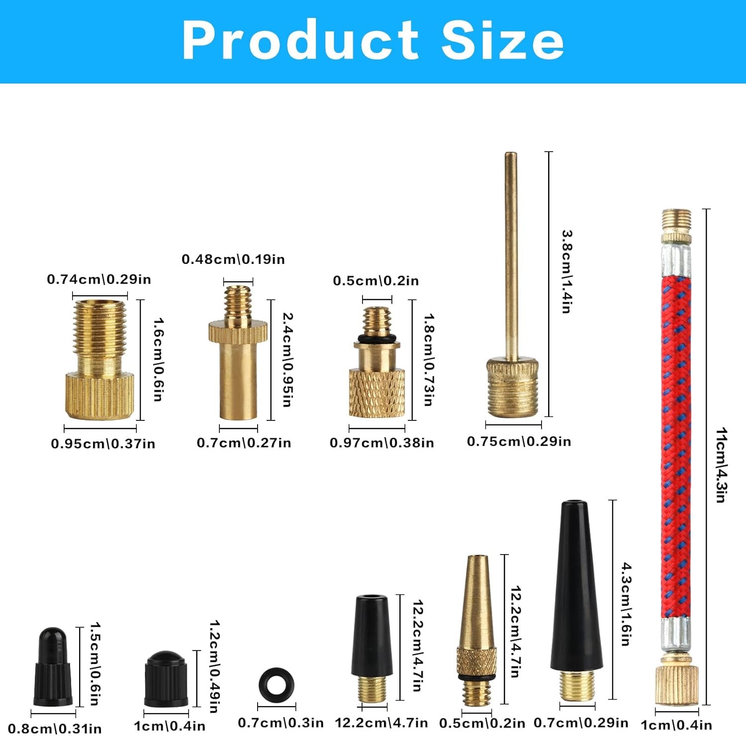 38 Pcs Bike Valve Adapter DV/AV/SV Set, Bike Pump Adaptor Set, Bicycle Valve Adapter Bike Pump Valve Adapter Set, Bicycle Pump Adapter for Presta Schrader Valve, with Ball Pump Needle, Caps - Image 2