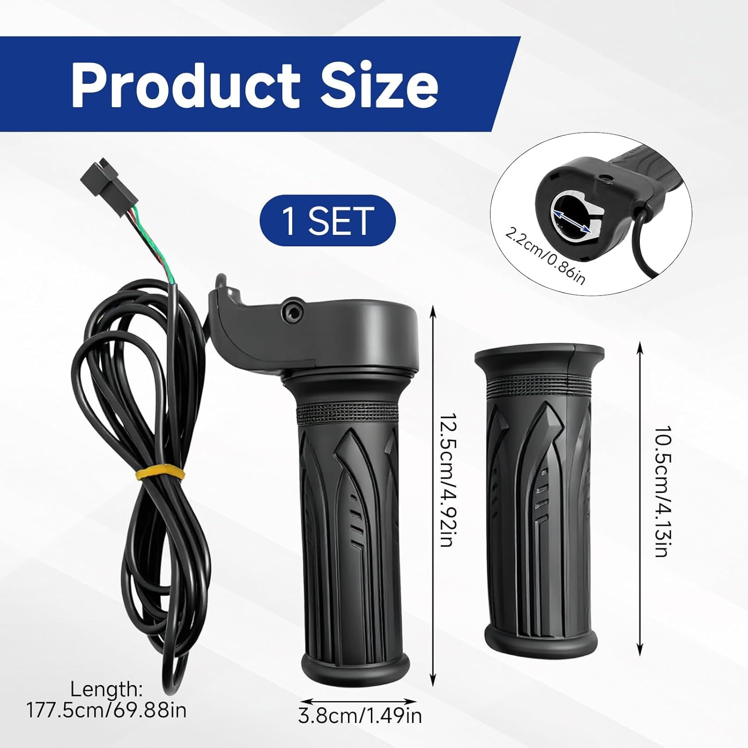 Universal Ebike Throttle, 12V-72V Full Twist Throttle Grip for Electric Bike, Scooter, and Mountain Bike 3-Pin Waterproof Connector Speed Control Handle with Grips Electric Bike Accessories - Image 2