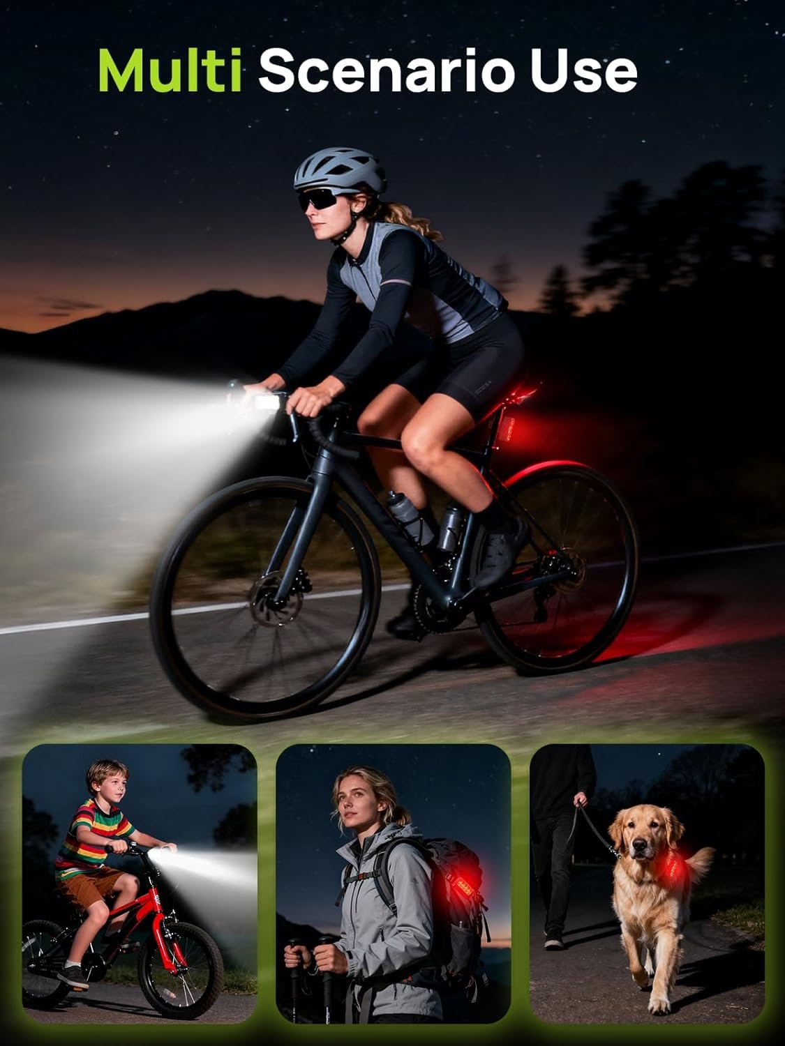 ACSO Bike Lights Front and Back,Super Bright Bike Light,IPX5 Waterproof,USB-C Rechargeable Bike Lights,5+8 Modes Bike Light Sets. - Image 7