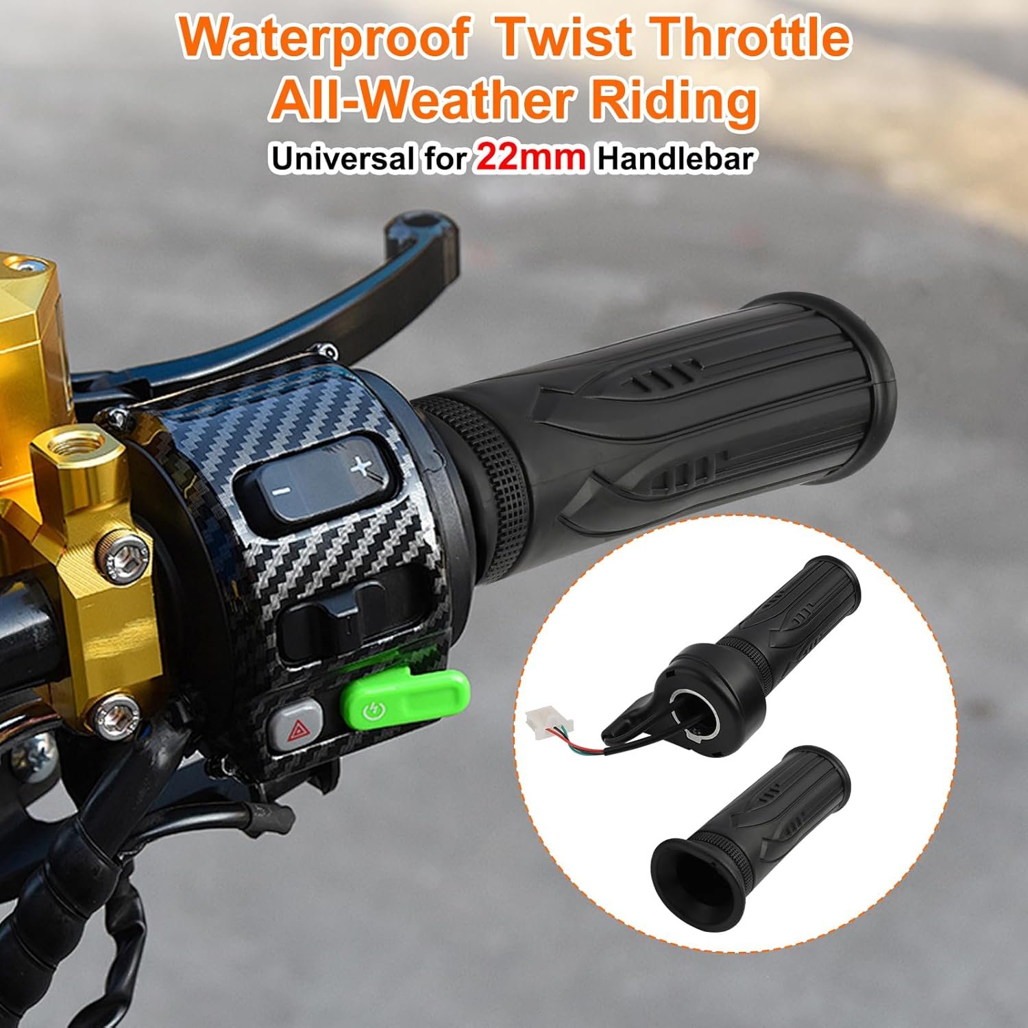E Bike Throttle 3 Pin Full Twist Electric Bike Throttle 1 Pair Universal Right Scooter Speed Control Twist Throttle with SM JST Female Plug for Ebike Scooter Motorbike Motorcycle 22mm Handlebar - Image 3