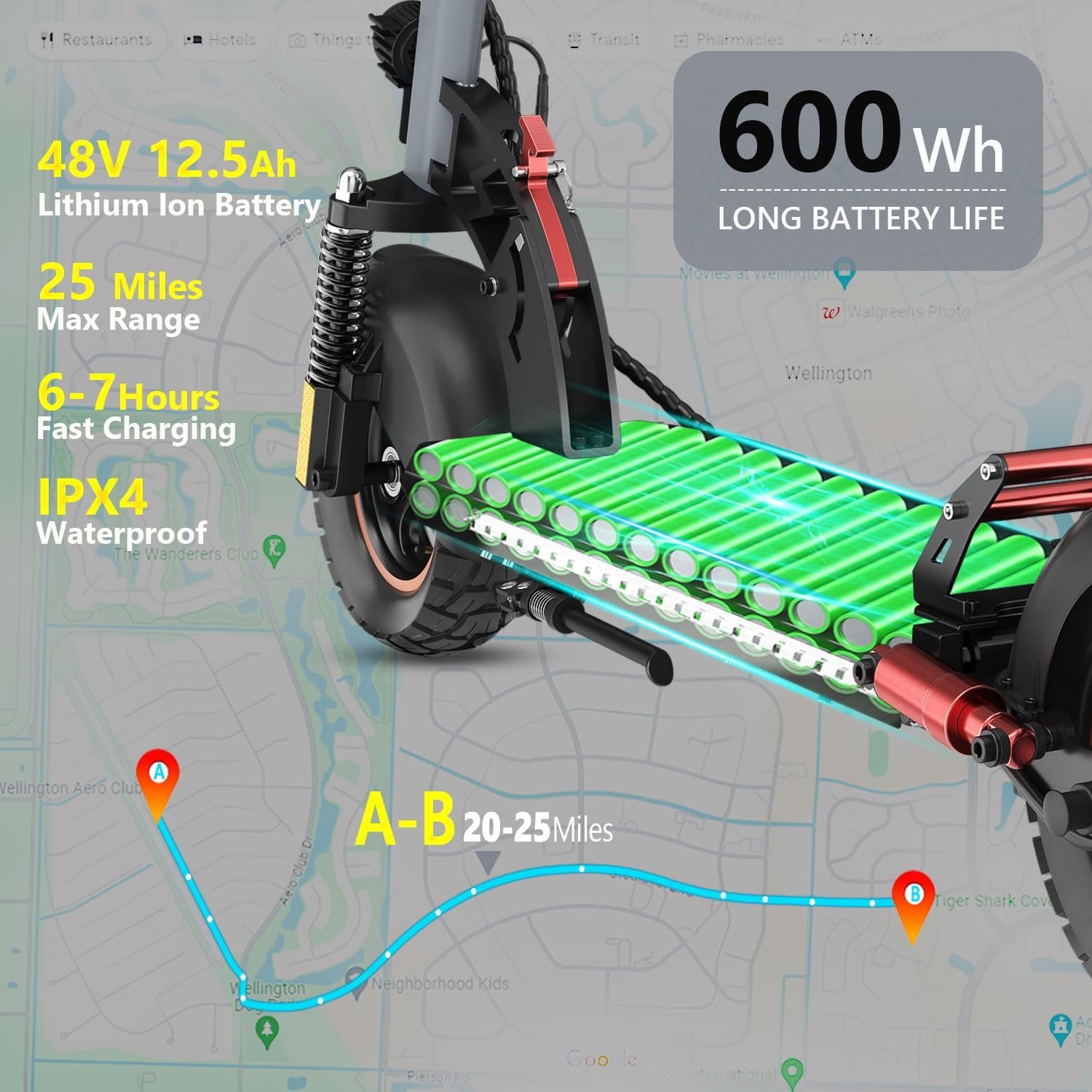 Electric Scooter 500W,15.5MPH,12.5Ah Battery 20-40KM, 10" Tires Folding E Scooter Mulitiple Suspension, Dual Braking, Gift for Adult Teens Load 264lbs - Image 2