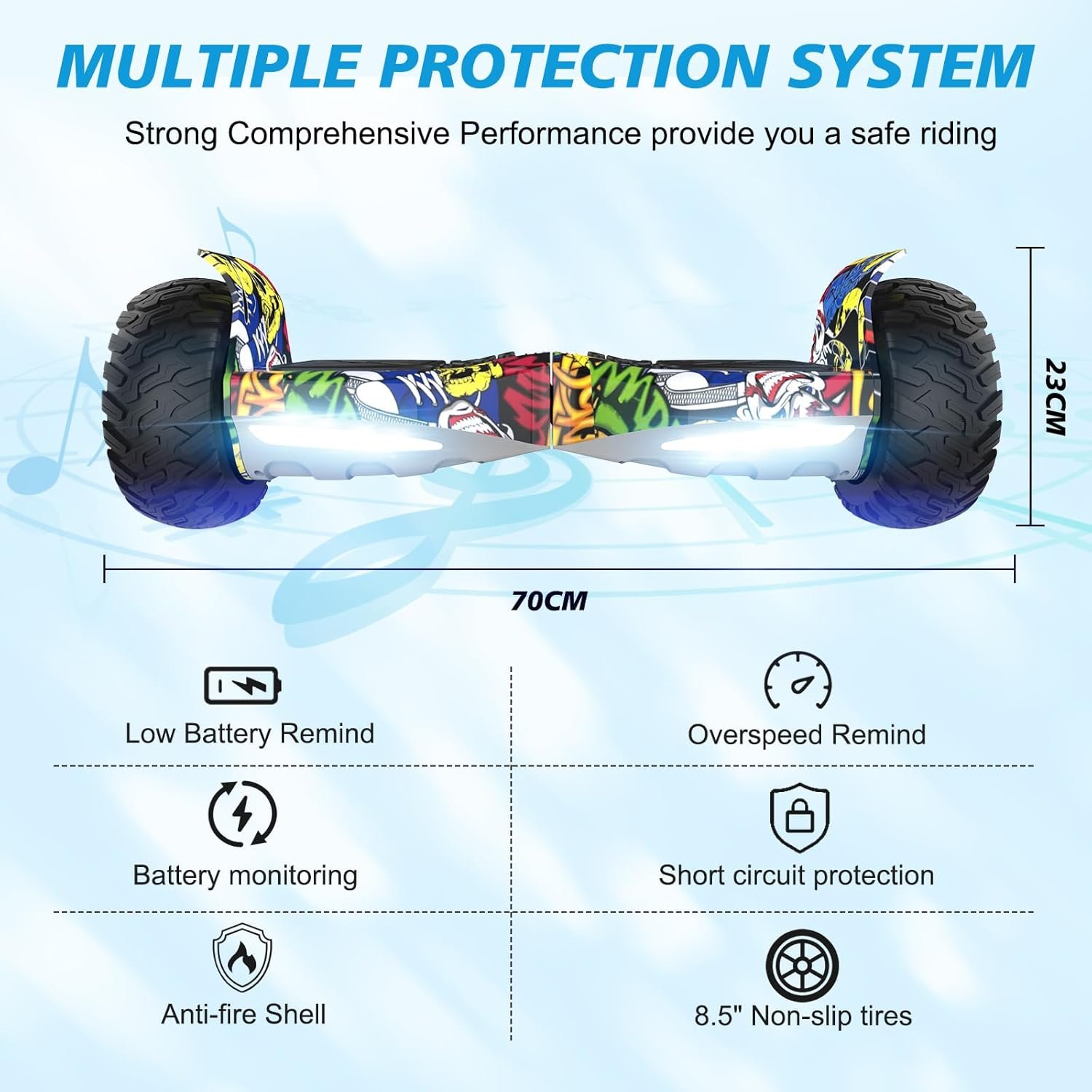 RCB Hoverboard 8.5" all terrain hoverboards, APP control function, integrated LED Bluetooth with powerful motor, electric skateboard self balance scooter, gift for Kids and Adults - Image 4