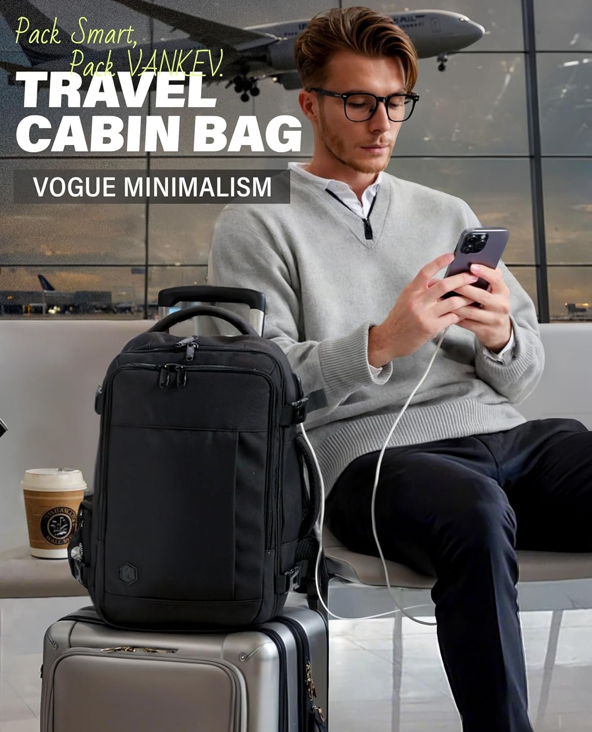 VANKEV Ryanair Cabin Bag 40x20x25 Underseat 20L Travel Bag Hand Luggage Backpack Carry-ons Bag Cabin Size Suitcases for Airplanes Flight Bag Travel Rucksack Fit 14 Inch Laptop Black - Image 2