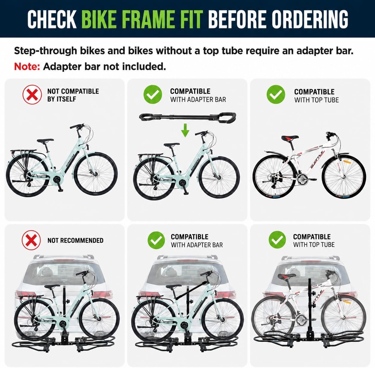 Bike Rack for Car - 2 Electric Bike Rack Trunk Carrier for SUV Caravan Jeep 2 Inch Receiver Foldable and Heavy Duty Bracket for Car - Image 7