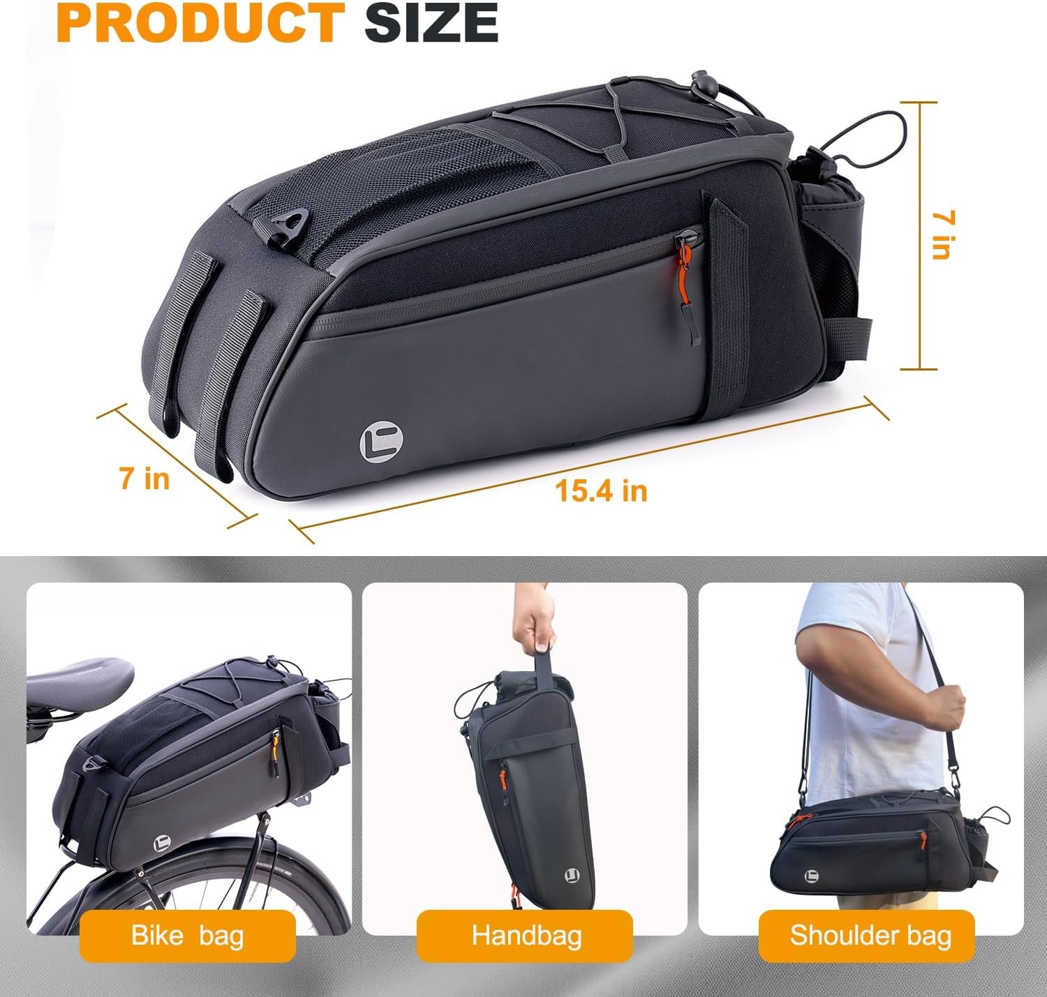NDakter Bike Bags, 10L Bicycle Rear Rack-Waterproof 3 in 1 Ebikes Trunk Bag, Reflective Electric Bike Saddle Panniers Bag with Shoulder Strap (10L Waterproof 3 in 1) - Image 6