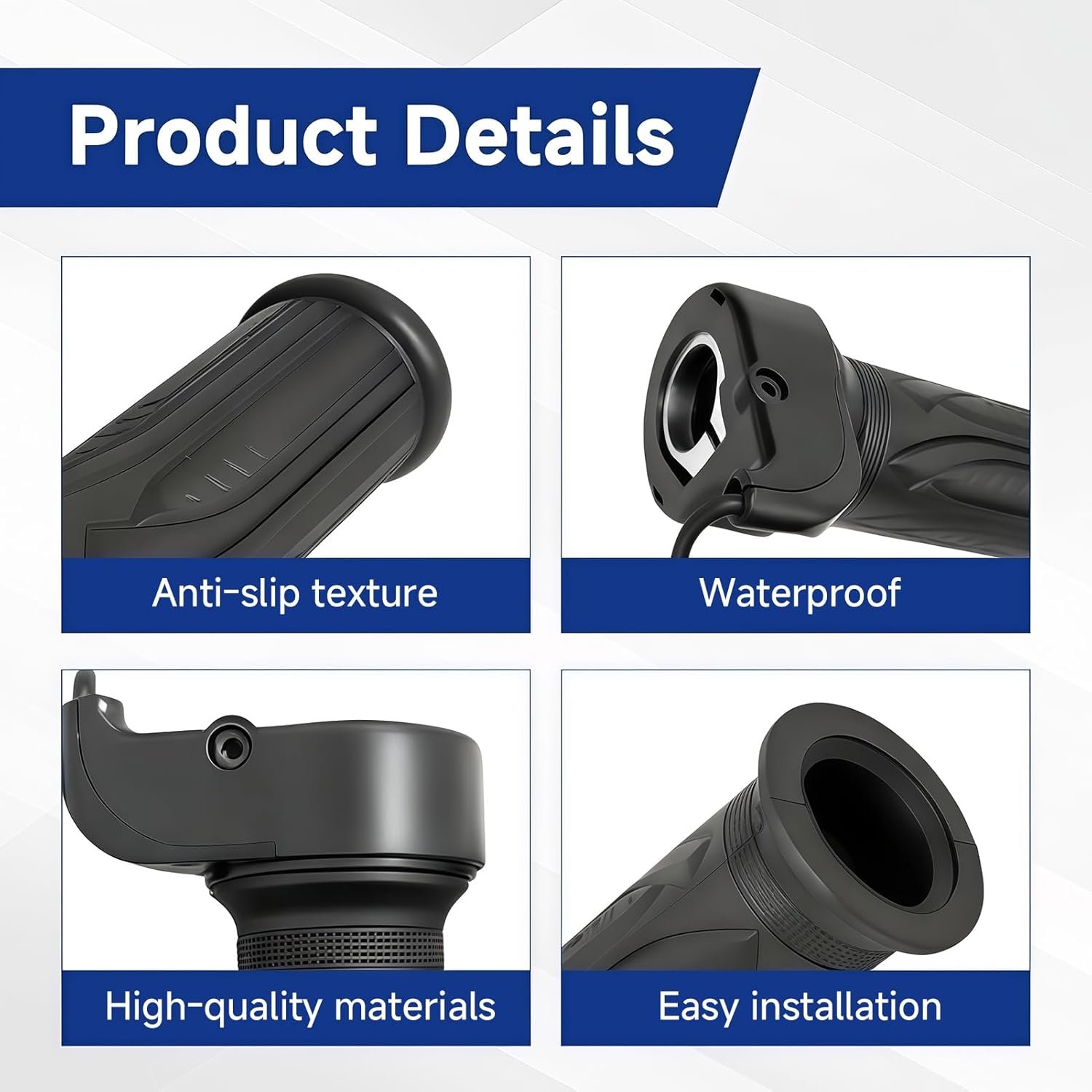 Universal Ebike Throttle, 12V-72V Full Twist Throttle Grip for Electric Bike, Scooter, and Mountain Bike 3-Pin Waterproof Connector Speed Control Handle with Grips Electric Bike Accessories - Image 5