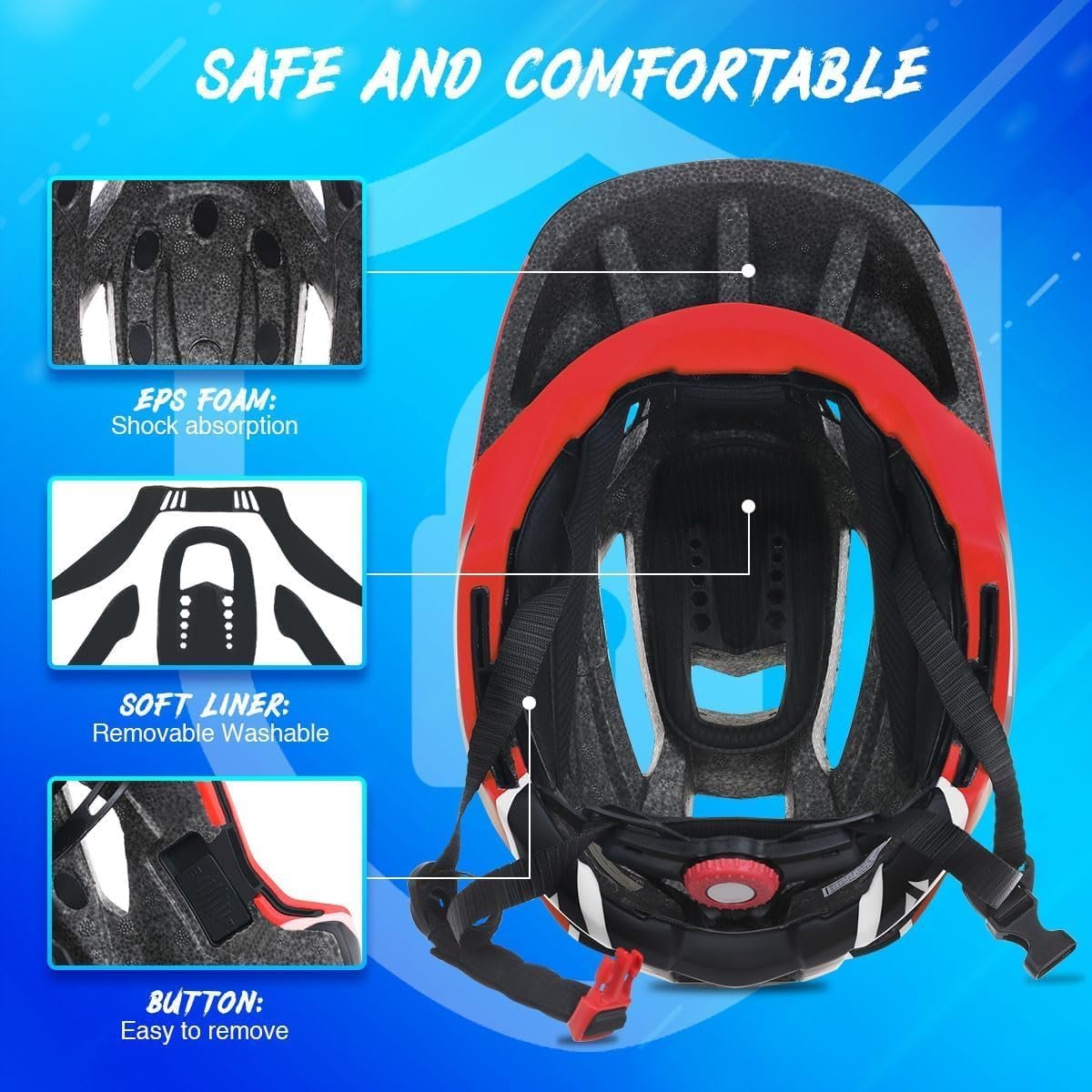 Lixada Kids Full Face Helmet Detachable Full Face Kids Bike Helmet Children Sports Safety Helmet for Cycling Skateboarding Roller Skating - Image 4