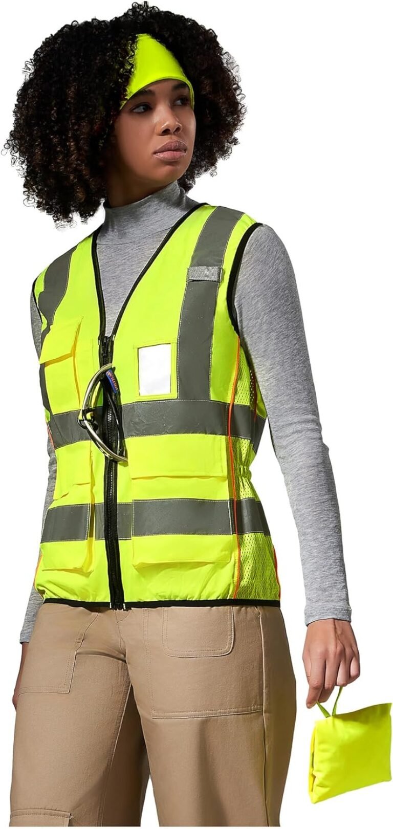 AYKRM Yellow Pink Orange Black Blue Red women hi vis vest with pocket zipper