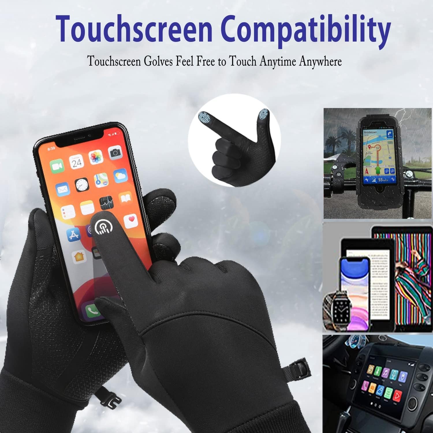 Winter Thermal Gloves - Windproof Water-Resistant Anti-Slip Touch Screen Cycling Gloves for Men Women Hiking Climbing Riding Bike Outdoor Sports - Image 3