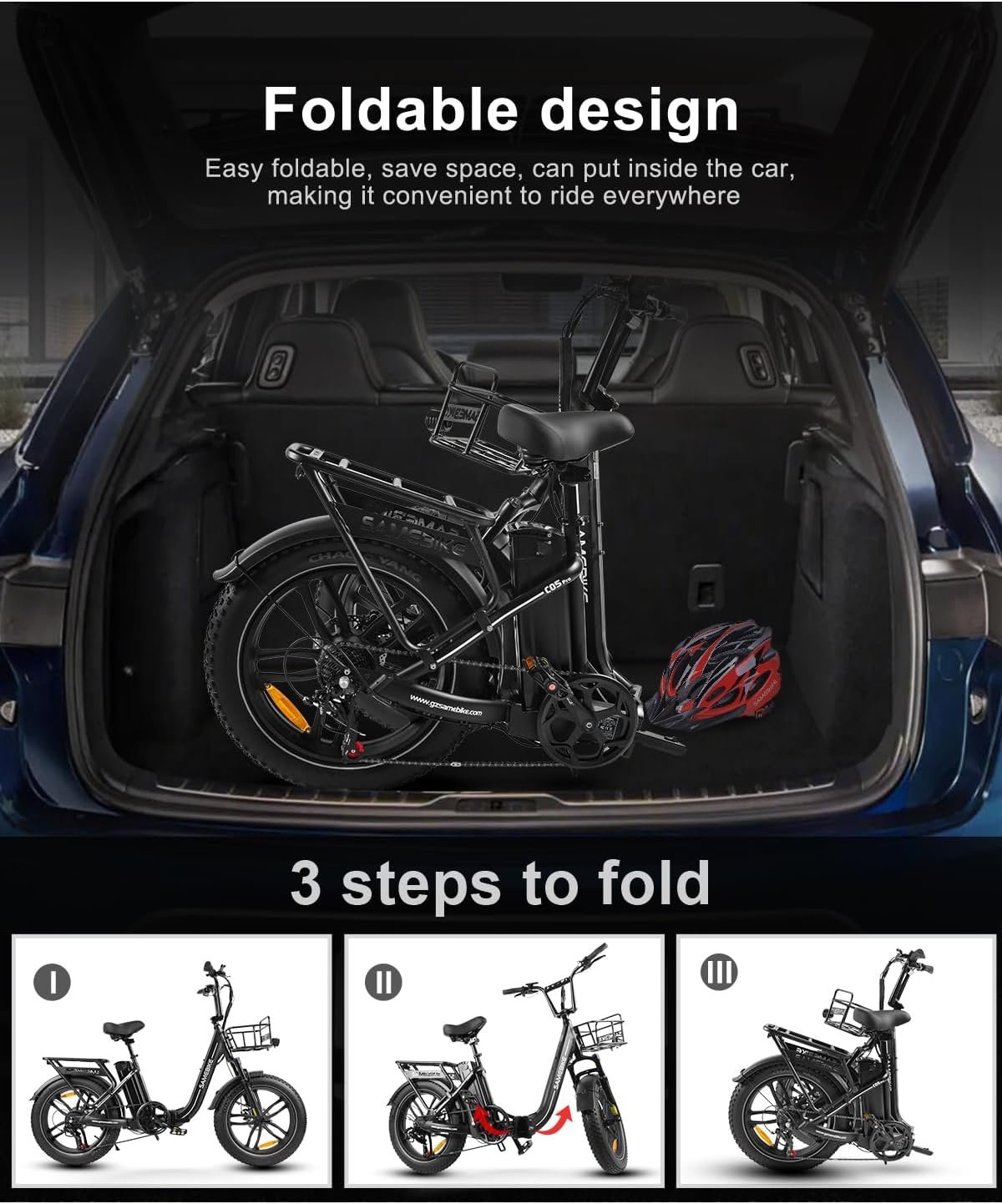 SAMEBIKE Electric Bike, Folding Adult Electric Mountain Bike, 36V 13AH Removable Battery, 7 Speed Gears, 20" *4.0" Fat Tire, Suspension Fork,with Rugged Front Basket and Rear Bracket,Quick Delivery - Image 9