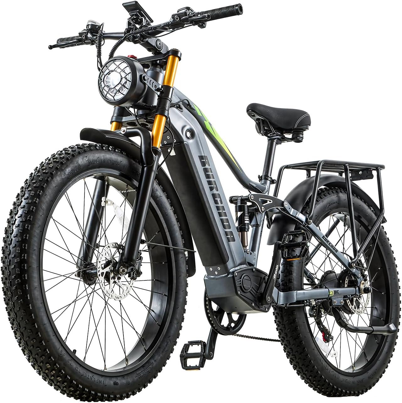 Dual Motor 95/190 N.m Electric Mountain Bikes for Adults E-Bike 48V 20Ah Removable Battery up to 120 km, 26X4 Fat Tire Ebike with LCD Display Full Suspension Bicycle RX80
