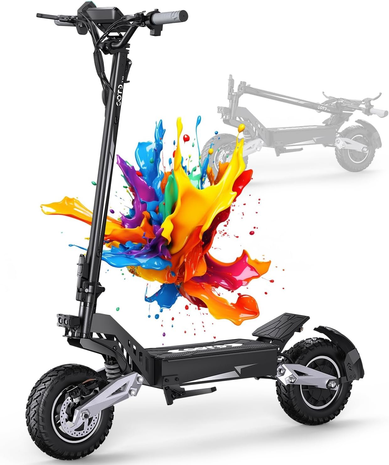 OOTD T10 Electric Scooter, 11 Inch Adult E Scooter Foldable with 48V 18Ah Battery 60KM Long Range, Big HD Display and Double Braking System & Shock Absorption, Off Road Electric Scooters for Teens