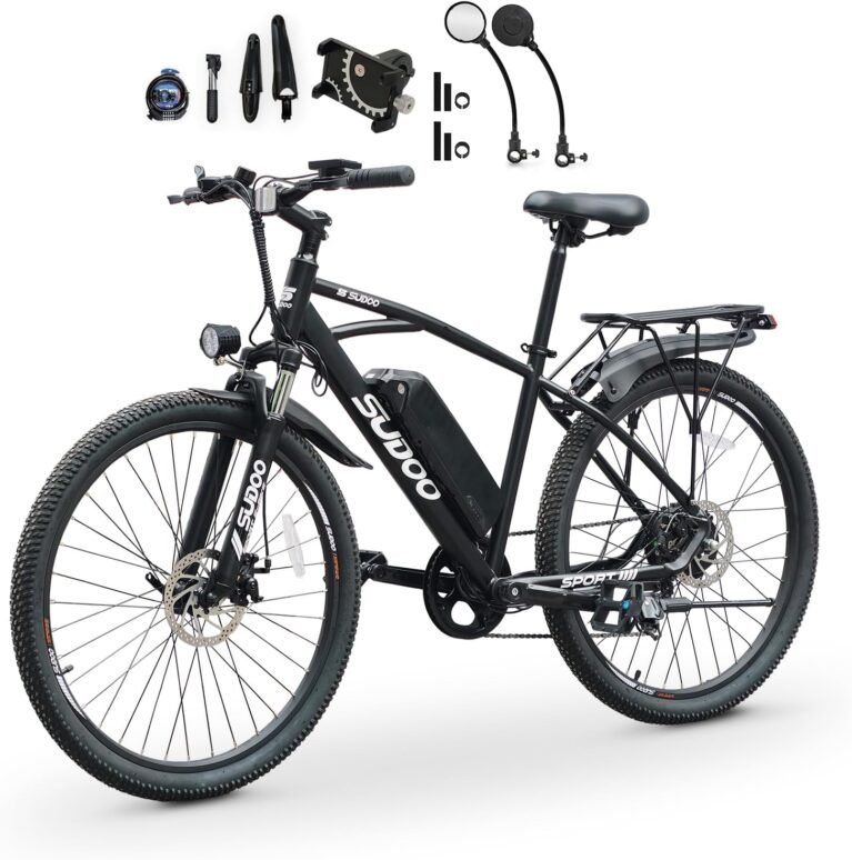 SUDOO Electric Bikes for Adult, 26'' Ebike with 36V 7.8Ah Removable Battery & 250W Powerful Motor, Commute Electric Mountain Bicycle, 7 Speed, LCD Display, 150KG Capacity