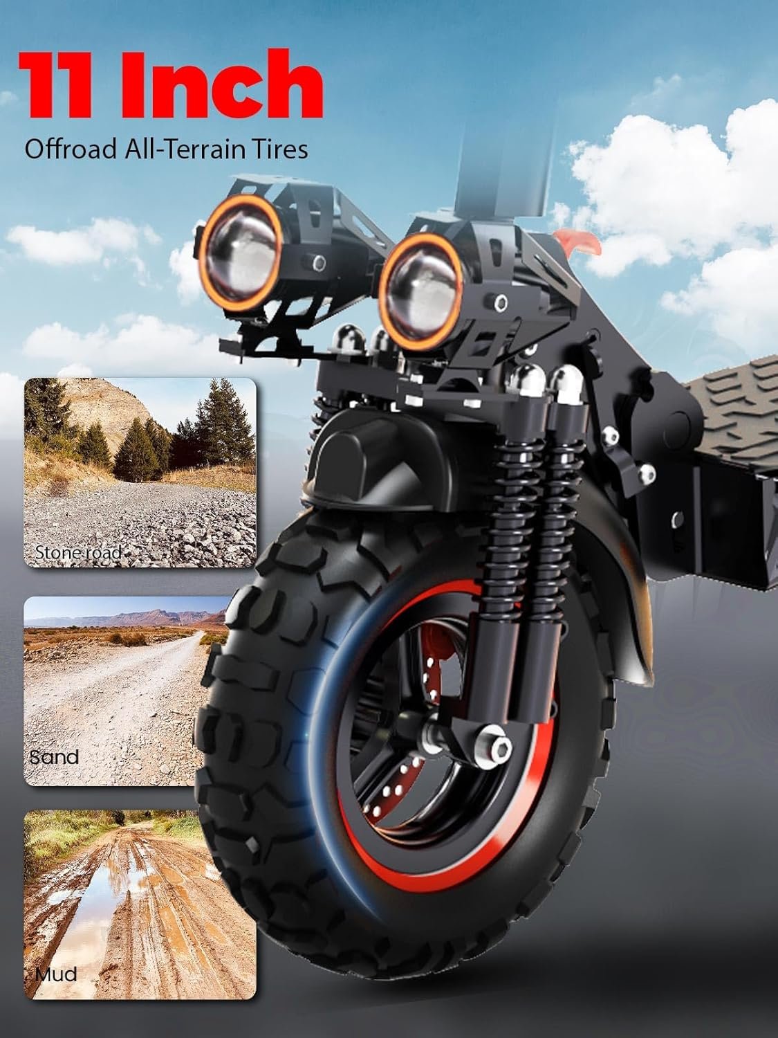 Electric Scooters Adult,50-55km Range,11'' Offroad All Terrain Foldable Pure E Scooter 48V 18Ah Battery, Dual Braking System & Shock Absorption Fast Electric ScooterTeens Gift,Max Load 150kg - Image 4