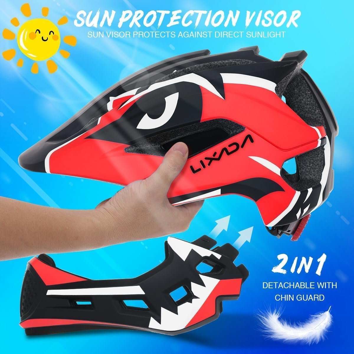 Lixada Kids Full Face Helmet Detachable Full Face Kids Bike Helmet Children Sports Safety Helmet for Cycling Skateboarding Roller Skating - Image 3