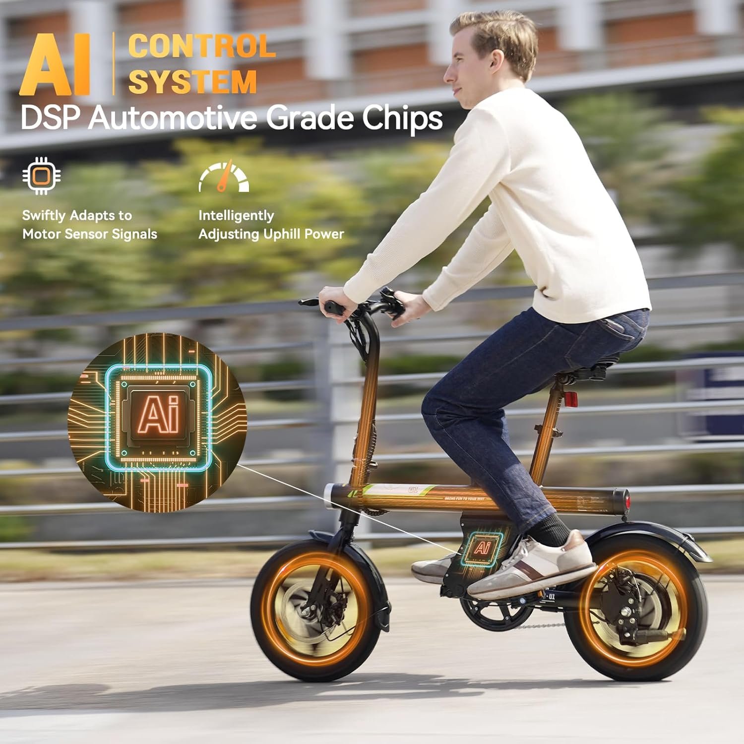 14 inch Electric Bike for Adults Teens, Portable Folding Commute Electric Bicycle, 45KM Max Range, 36V 7.8Ah Built-in Battery, Integrated Headlight, Rear Shock Absorber, Award Winning Design E-bike - Image 4