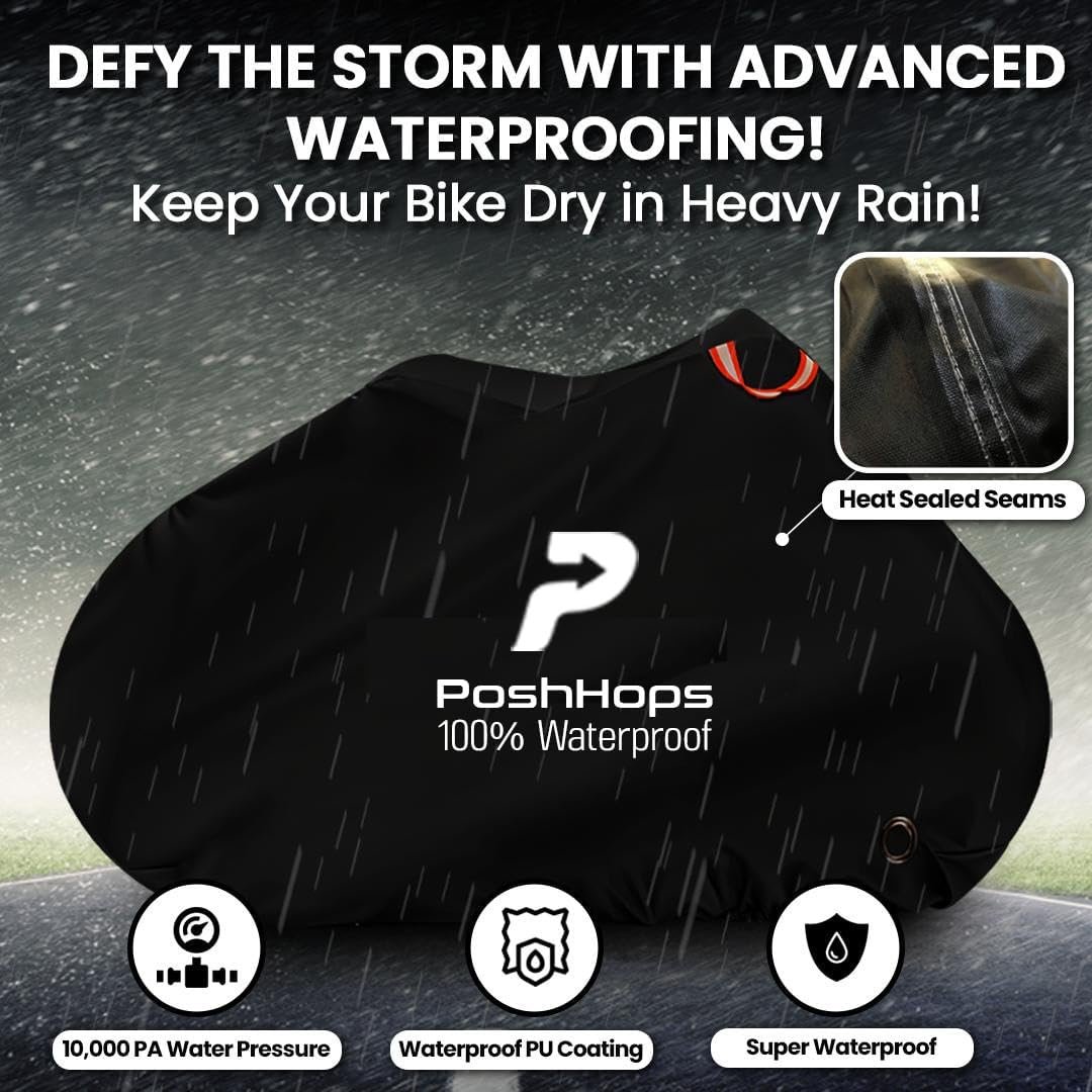 Poshhops Heavy duty Bike Cover for 1-2 Bikes, 600D Bike Covers for Outside Storage with Lock Holes, Bicycle Cover Waterproof Outdoor with Bike Storage Bag, Anti-UV, Windproof for Mountain & E-Bike - Image 6