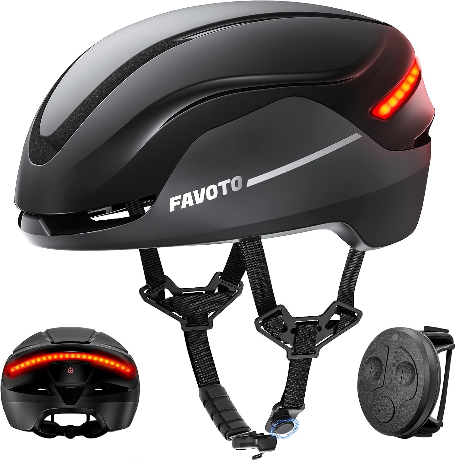Favoto Smart Bike Helmet with Lights and Turn Signals, CE Certified Cycling Helmet for Adults with Remote Control, 3 Red Light Modes: Breathing, Flashing, Steady