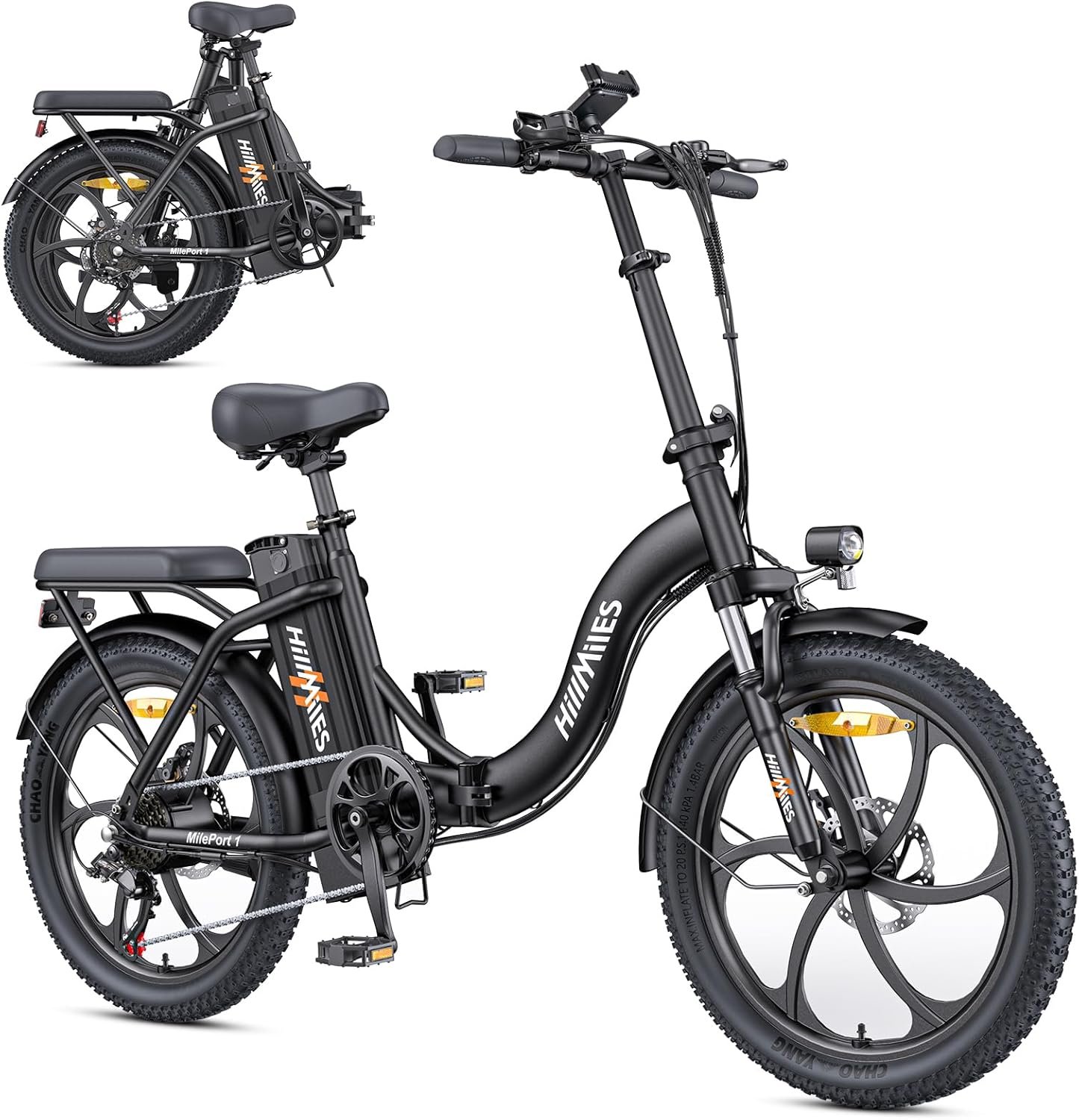 HillMiles MilePort 1 Electric Bike for Adults with 36V 13AH Removable Battery, 20"*3.0" Fat Tire Folding Electric Bicycle with Top Speed 25KM/H &100KM Long Range, 250W Motor City Commuter Ebike