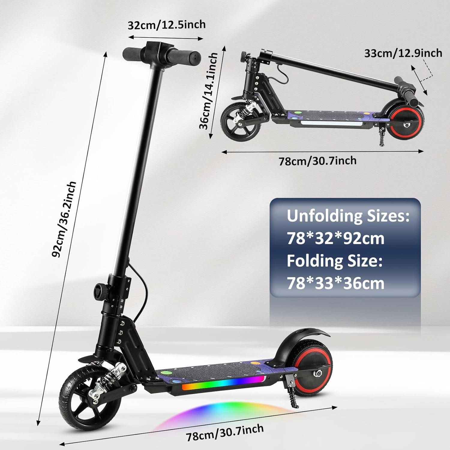Electric Scooter, 6.5'' Foldable Electric Scooter, Colorful Lights Electric Scooters for Ages 6-12, 8Mph, 5 Miles of Range, LED Display, Safe Kids E-Scooter - Image 5