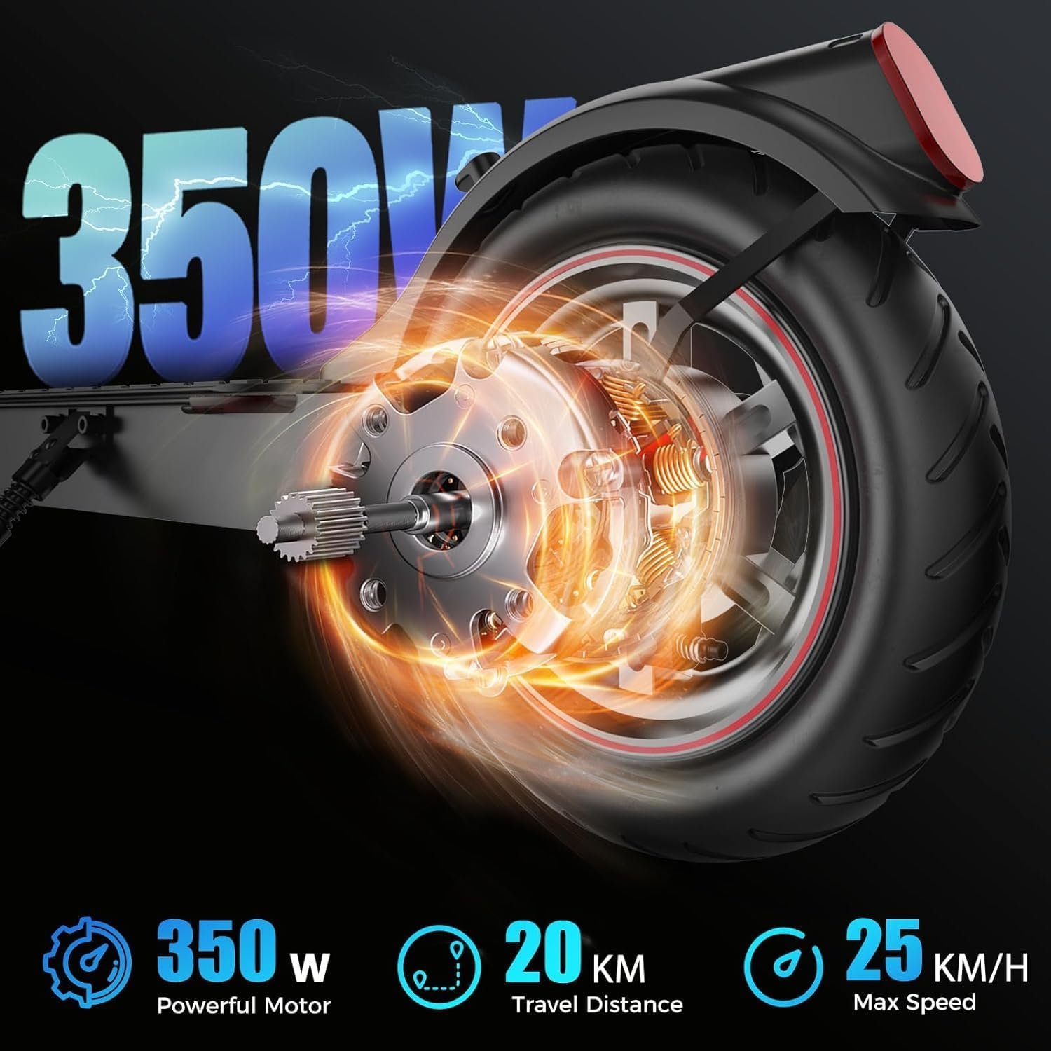 Electric Scooter,34KM Range 350W Motor Electric Scooter Adults with 8.5" Pneumatic Tires,42V 7.8Ah Battery,3 Speed Modes,Rear Disc + Electronic Brakes,120KG Load, APP Control - Image 4