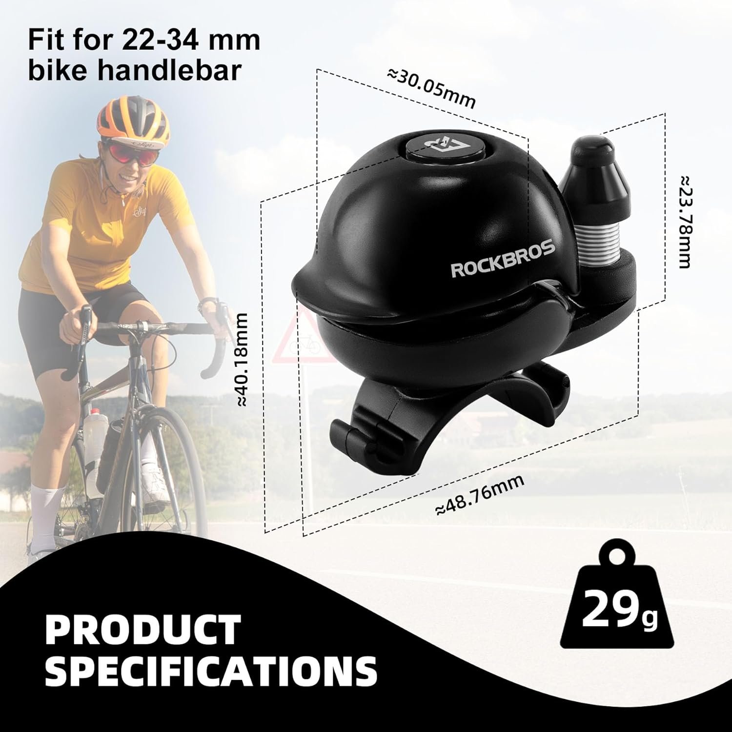 ROCKBROS Bike Bell, Copper Bicycle Bell Loud 360-Degree Rotation Lightweight & Compact, for Adults Kids Bike Horn for 22-34mm Handlebars MTB Road 80dB - Image 4