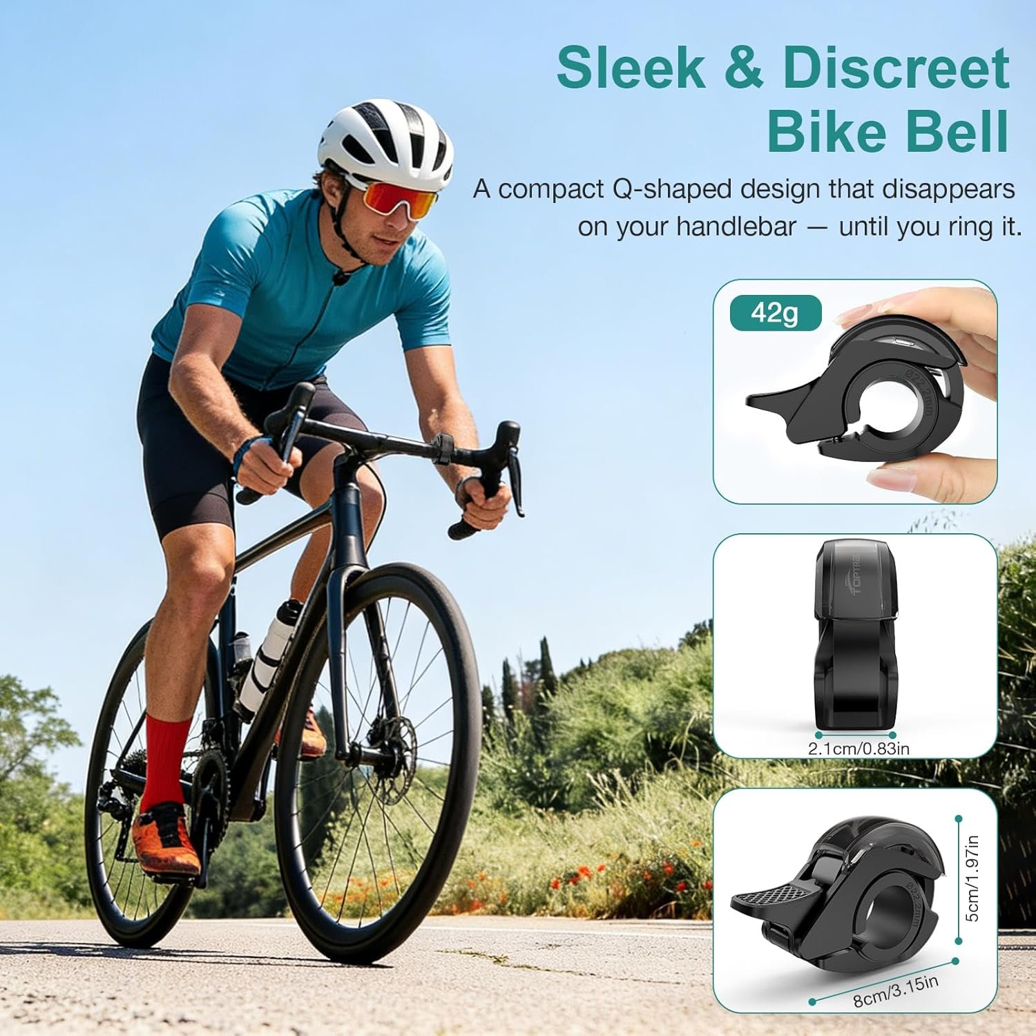 toptrek Bike Bell, 110dB Max Crisp Bicycle Bell, 2026 Waterproof Rustproof Aluminum Alloy Bike Bells for Adults and Kids, Universal Fit 22.2-31.8mm Handlebars for Road Mountain Bikes Scooter MTB BMX - Image 5