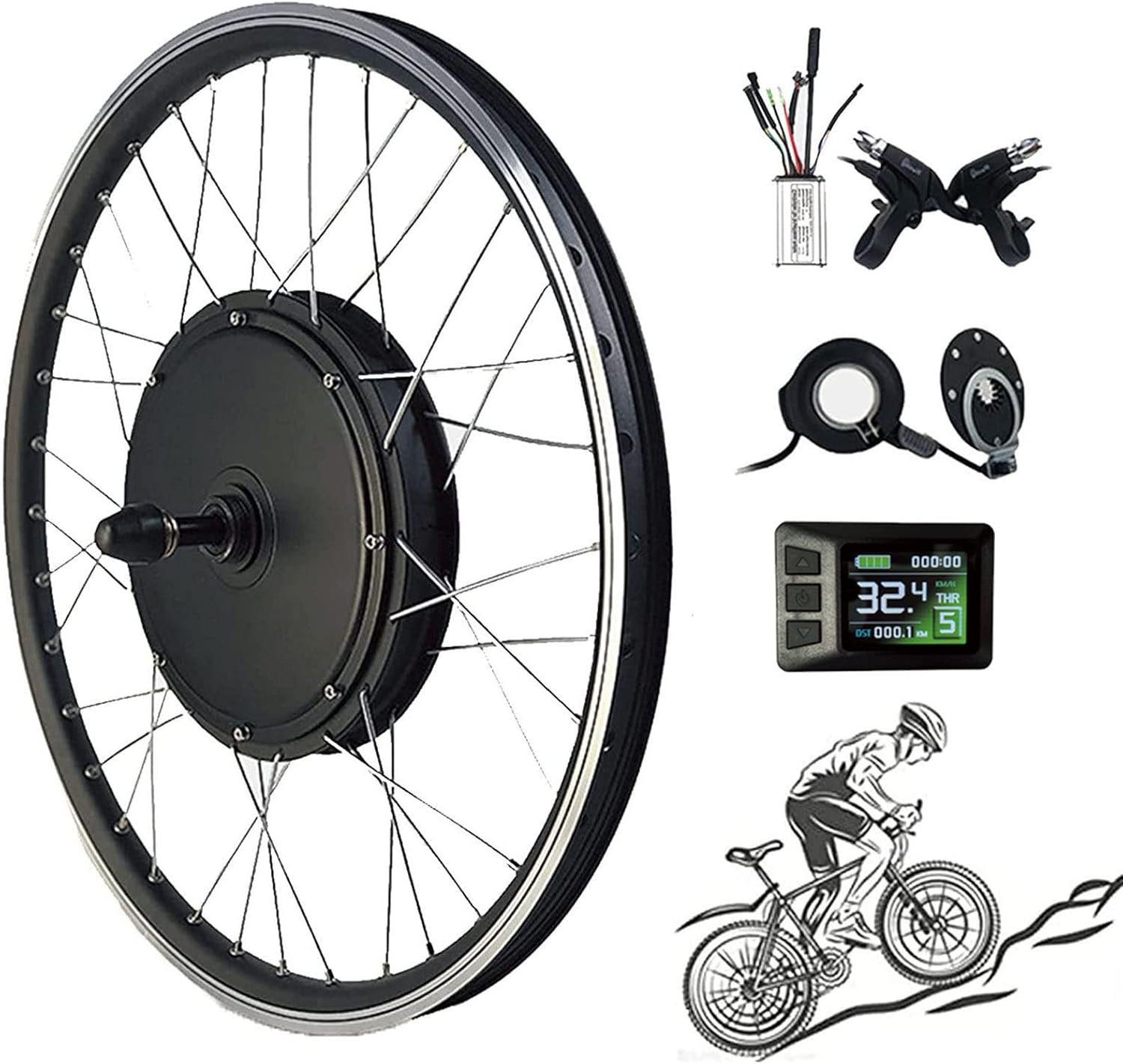 Electric Bike Wheel Conversion Kit, Front Wheel Motor Hub, Intelligent Controller for Road Bike, EBike Cycling Upgrade
