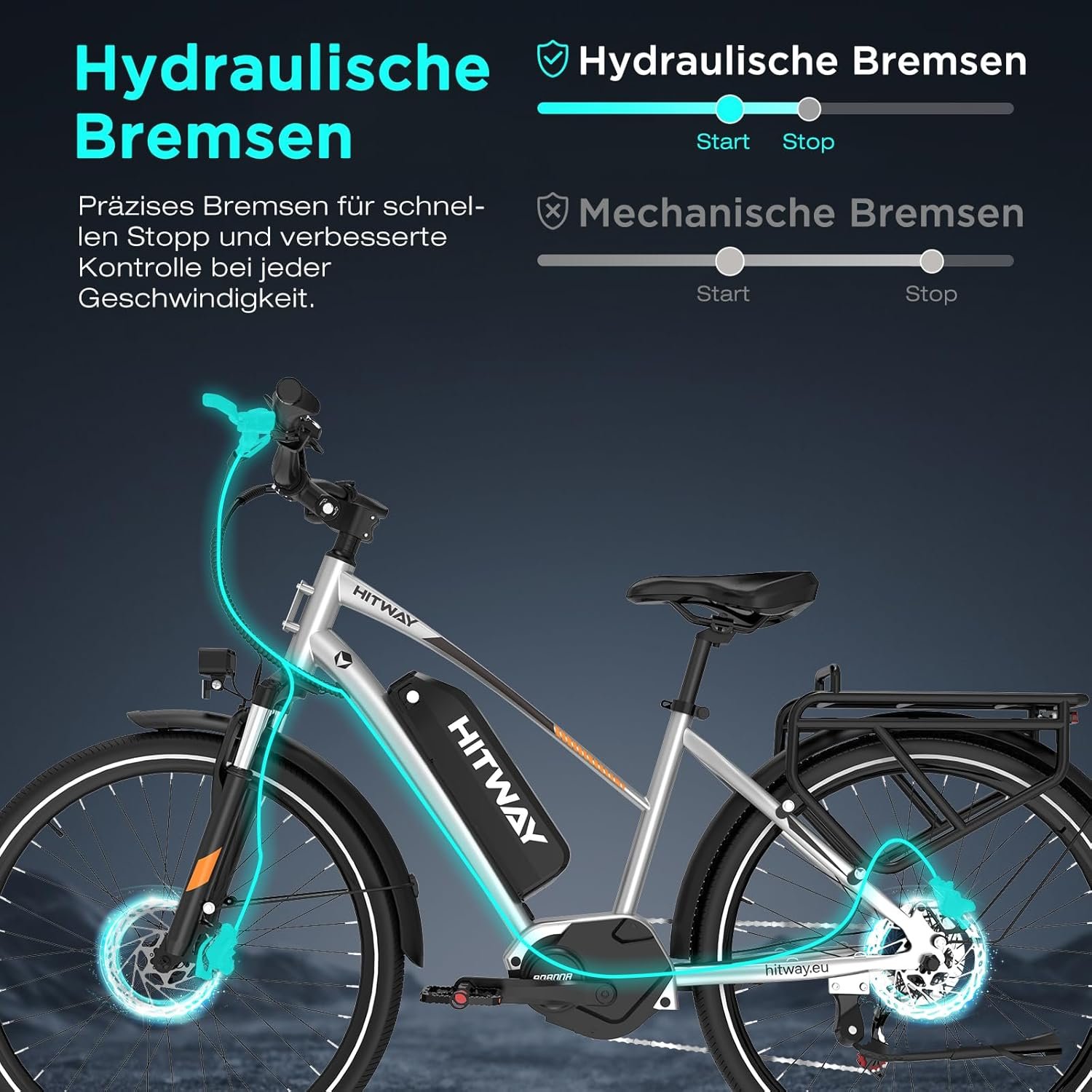 HITWAY 27.5"/28" Electric Bike for Adults, Electric Bicycle 250W Rear hub motor/Mid-drive motor,7 Speed, With 36V 13Ah removable battery, City E Bike for Commute and Trekking - Image 4