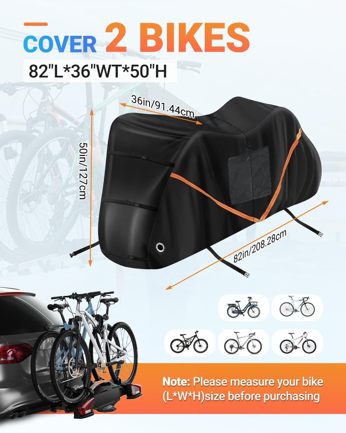 SUPAREE 2 Bikes Bicycle Cover Storage Outdoor Folding Bike Cover Waterproof Bike Covers for Transport 2 Bikes 420D Oxford Heavy Duty for Motorhome Car Hitch Travel Camping Transportation - Image 3