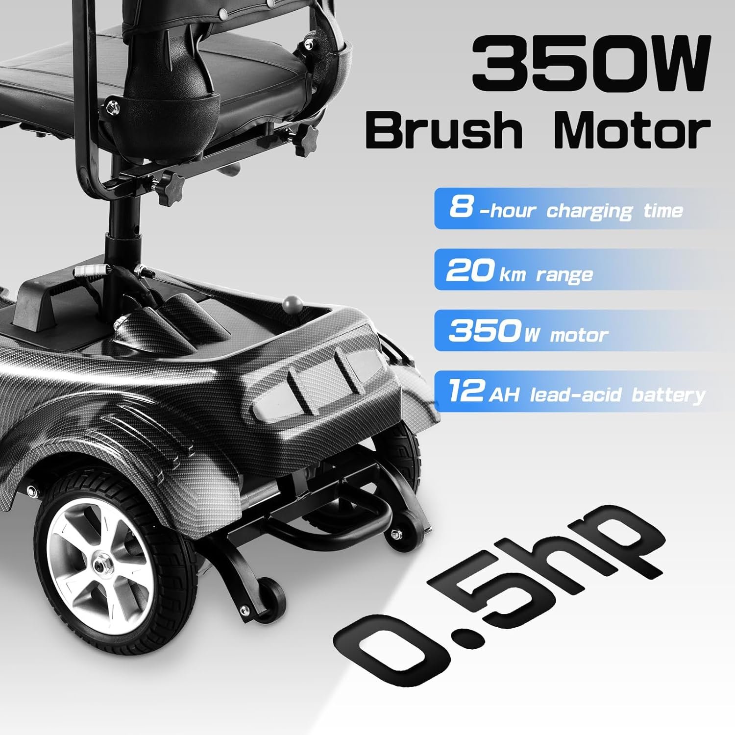 Z02 Mobility Scooters for Adults Electric Mobility Folding Scooter,Lightweight,Removable 12Ah Battery,20km Range,360° Swivel Seat, LED Headlight,Detachable Basket,Ideal for Seniors Shopping and Travel - Image 10