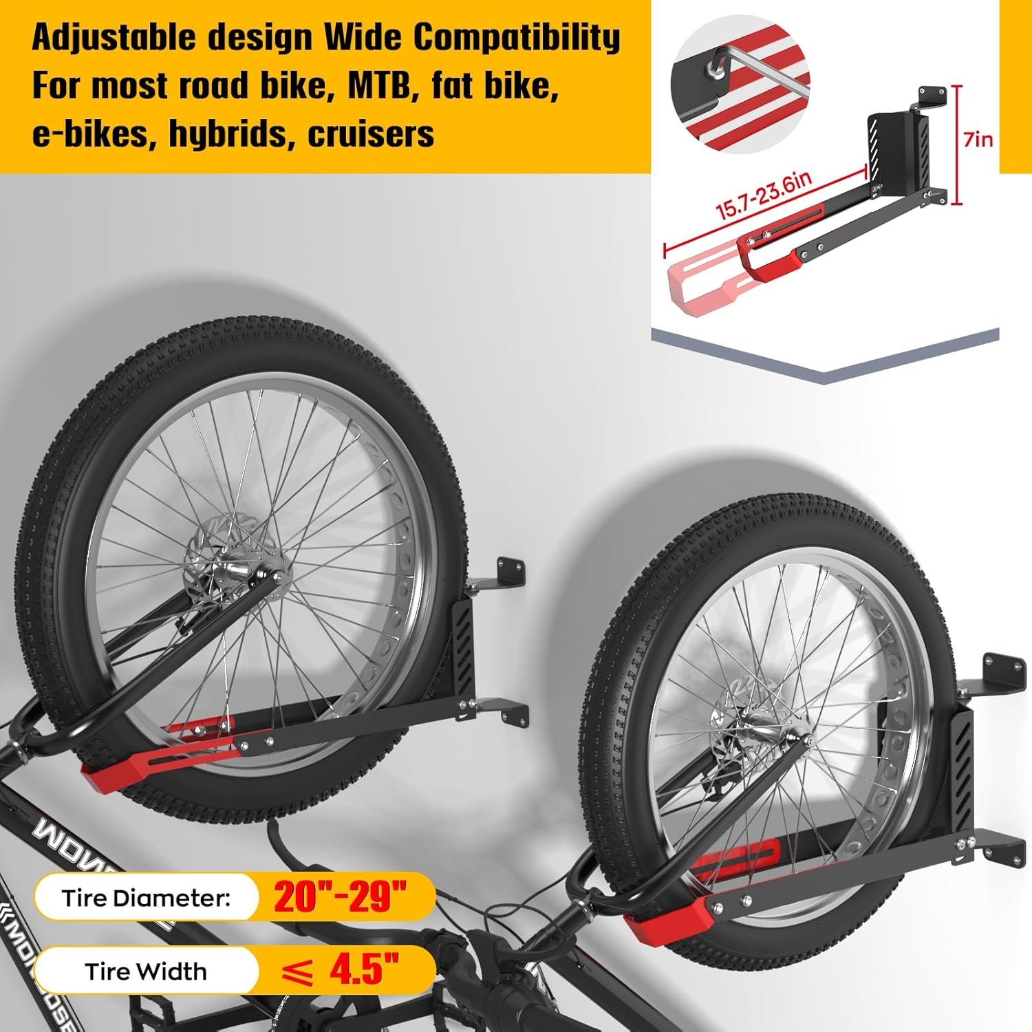 High Quality Swivel Bike Wall Mount, 160° Swivel Holds up to 110lbs, No-Lift Bike Rack Wall, Adjustable Foldable Wall Rack for Space-Saving, Fits 20"-29" Tyres,Bike Storage Rack for Garage and Indoor - Image 6