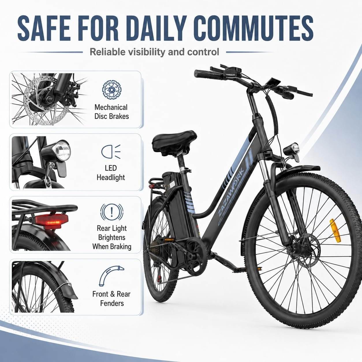 E Bikes for Men Adults, 250W Electric Bike with 39nm Torque, 36V20AH Battery 100-120km Range, 7-Speed Disc Brake & Spring Shock Absorber, 26 Inch Electric Bicycle for Outdoor & Commute - Image 3