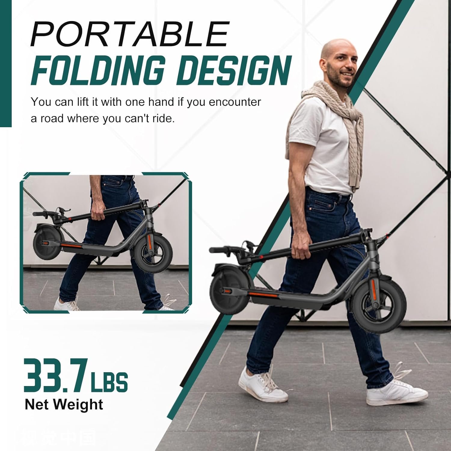 Electric Scooter Adult, 500W Peak Motor, 32km Long Range, 10” Solid and Pneumatic tire,3 Speed Mode, Foldable Electric Scooters,36V 7.8Ah Electric Scooter for Adults,Smart LCD Display - Image 7