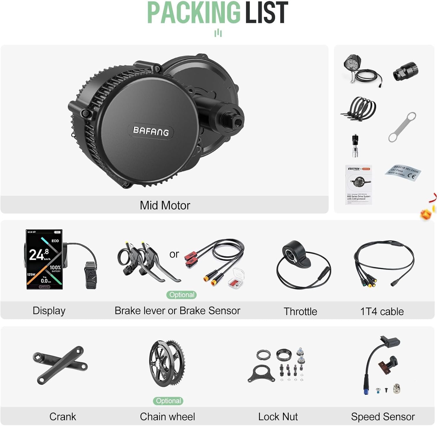 BAFANG 48V 250W Mid Drive Kit BBS01B CAN Bus Electric Bike Conversion kit DPC010 Display & 44T Chainring & Optional Battery for BB68-73MM Bike DIY Ebike Kit - Image 8
