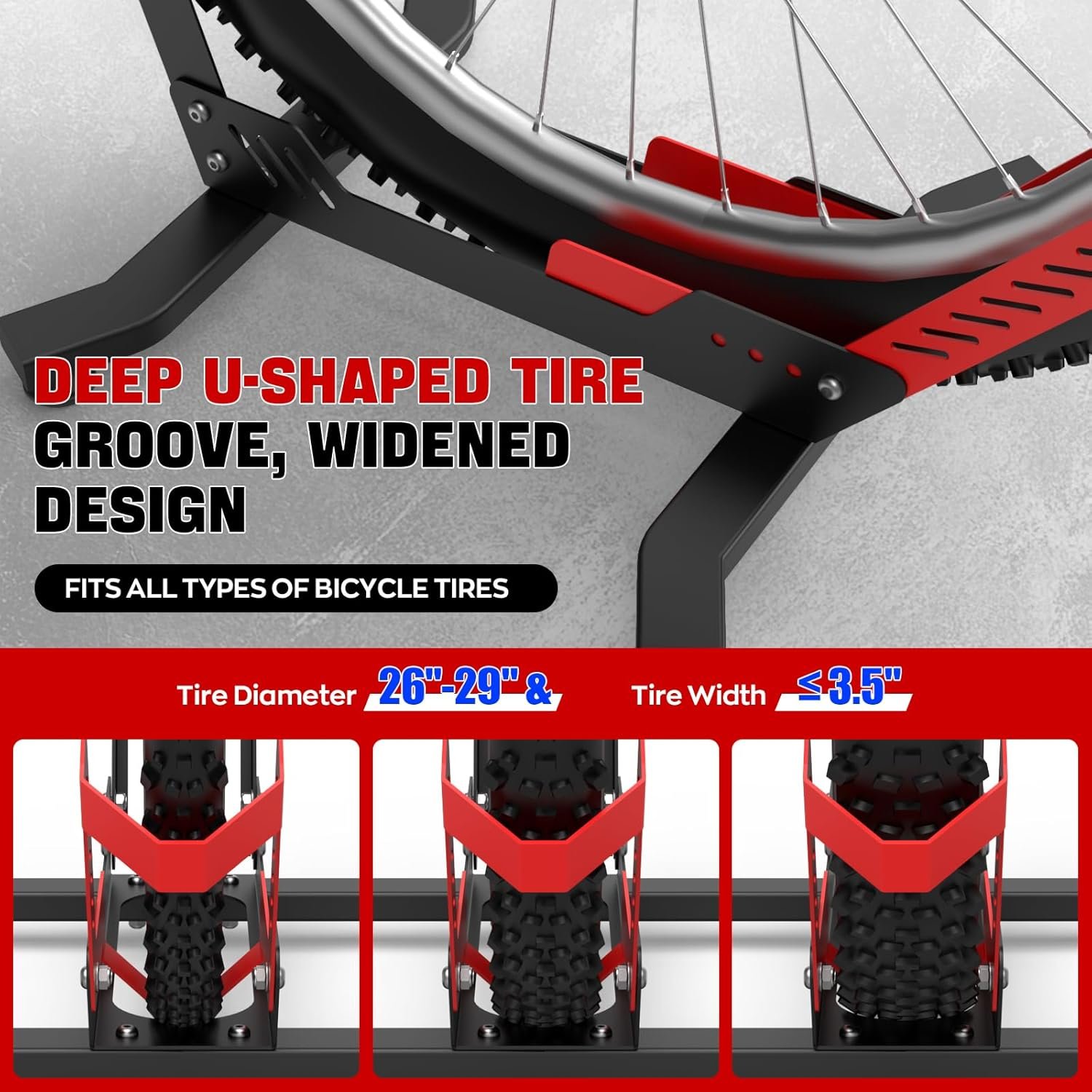 IMAYCC Professional Bike Stand Floor, Bike Stand for Indoor Cycling, Bike Rack for Garage/Home -Storage Bicycle Parking Rack Fit 26”-29”Mtb/Dirt/Road/Mountain(Red/Black) - Image 3