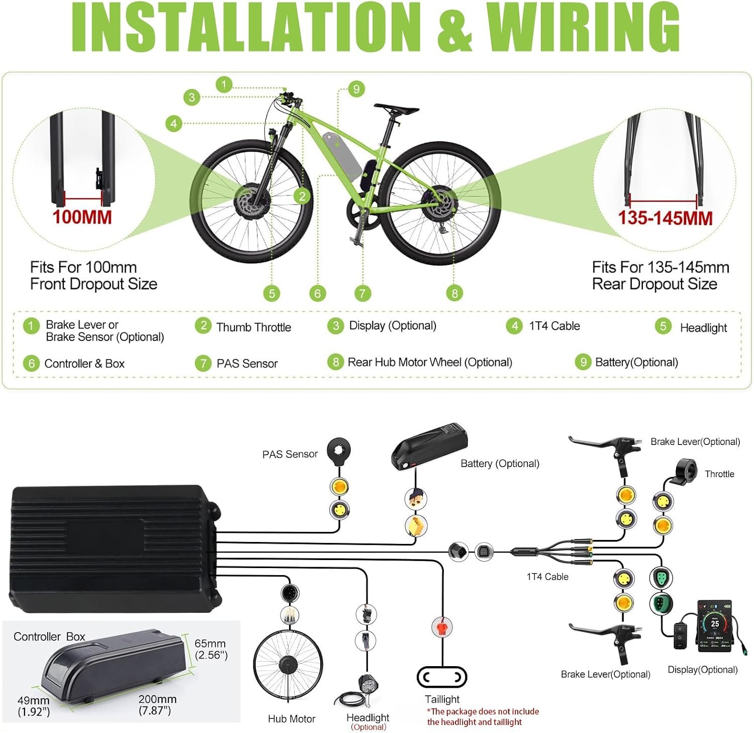 125EVH 125XVH Electric Bike Conversion Kit – 48V 20" 26" 27.5" 29" Front & Rear Hub Motor Ebike Conversion Kit with Upgraded Controller, LCD Display, PAS Sensor & Optional Battery - Image 8