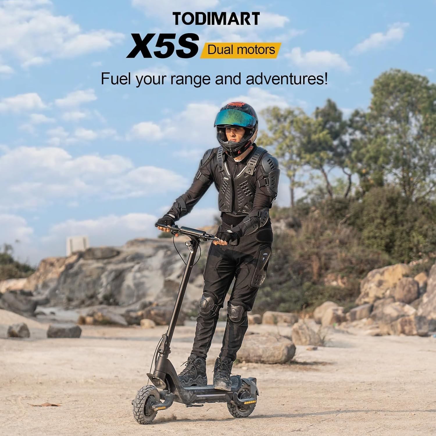 Electric Scooter, 80 km Range, 48V 13/18.2 Ah Battery, 10 inch Off-Road Tires, Electric Scooter Adult 150 kg Load Capacity, Double Suspension, TODIMART Folding Escooter - Image 2