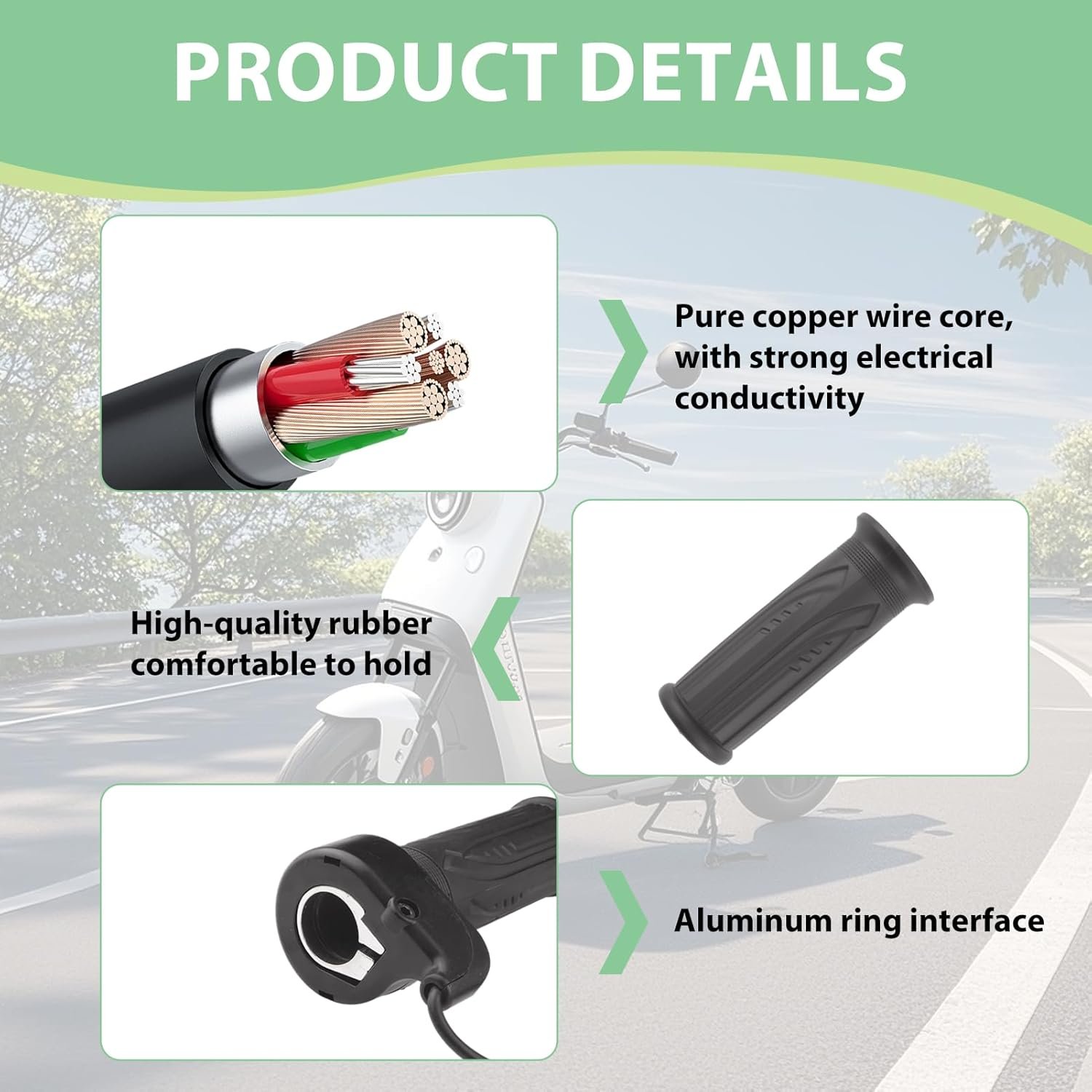 1 Pair E Bike Full Twist Throttle, 12V-72V 3 Pin Connection Electric Bike Throttle Twist Grip, Universal Throttle Twist Grip with SM Plug for Electric Bicycle Ebike Right Left Hand Grip 22mm Handlebar - Image 3