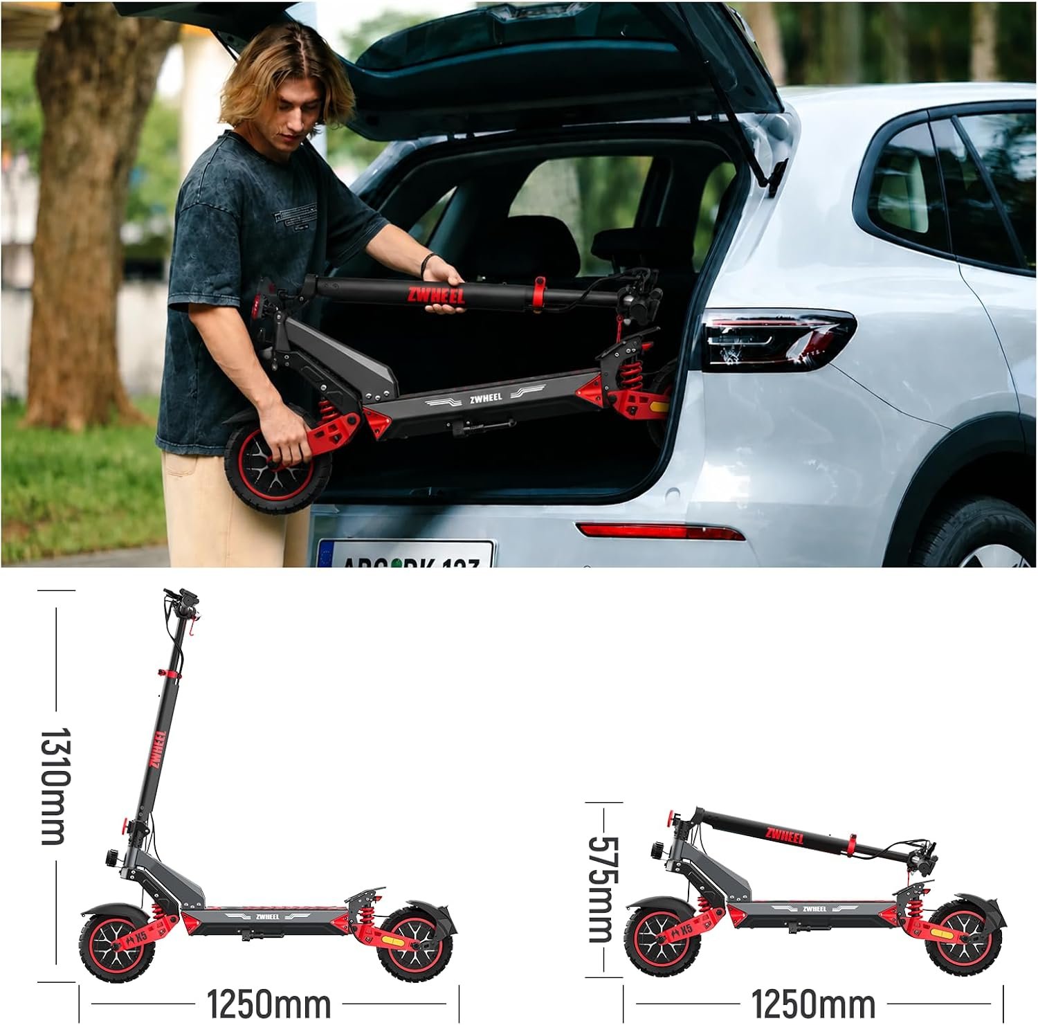Electric Scooter Adult with 34 Miles Range, 10" Tubeless Off-Road Tyres, 720Wh lithium battery, Dual Suspension & Full LED Turn Signals Foldable Electric Scooter - Image 2