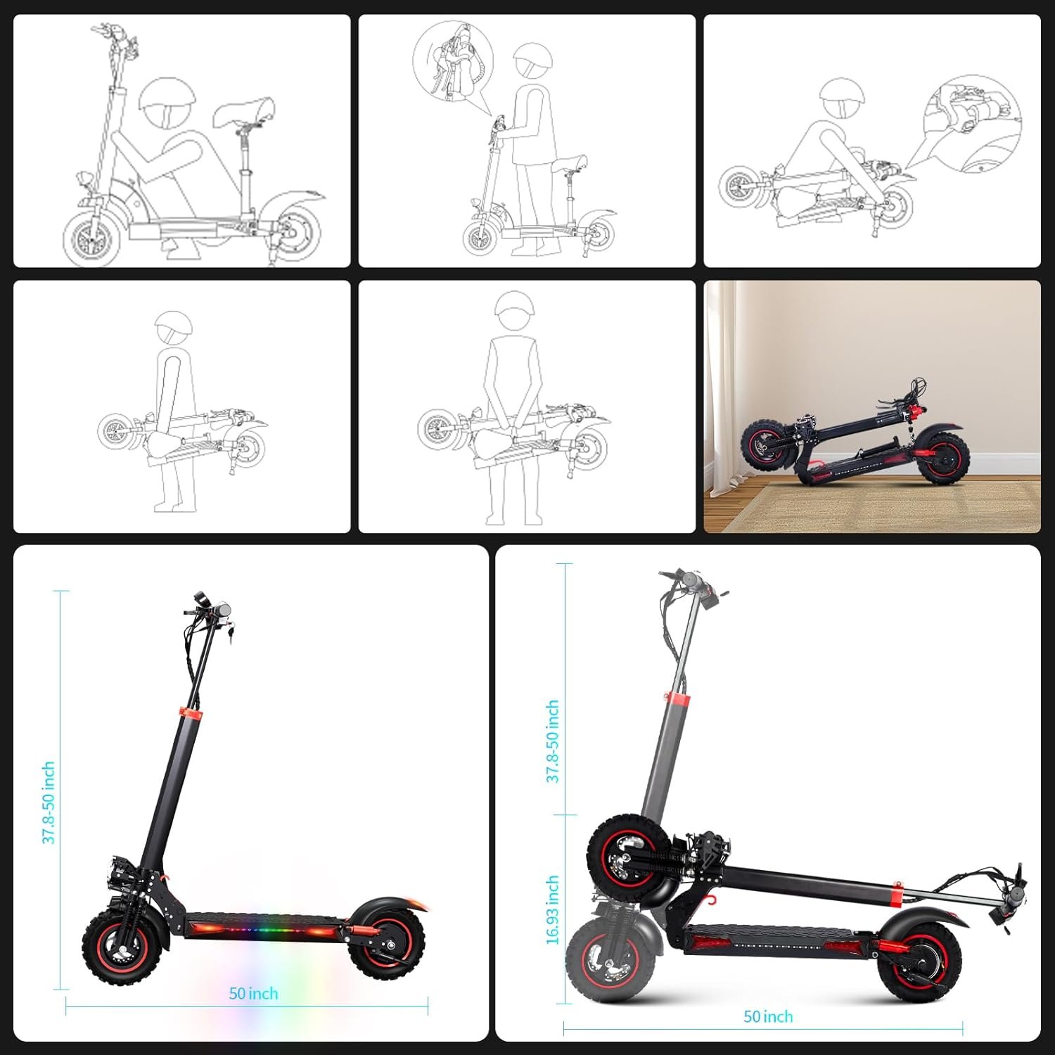 11" All-Terrain Adult Electric Scooter, 34 Miles Range, 48V 18Ah Battery, Adjustable Height, Dual Suspension, Fast Charging,Folding E-Scooter for Teens & Adults, Perfect Christmas - Image 6