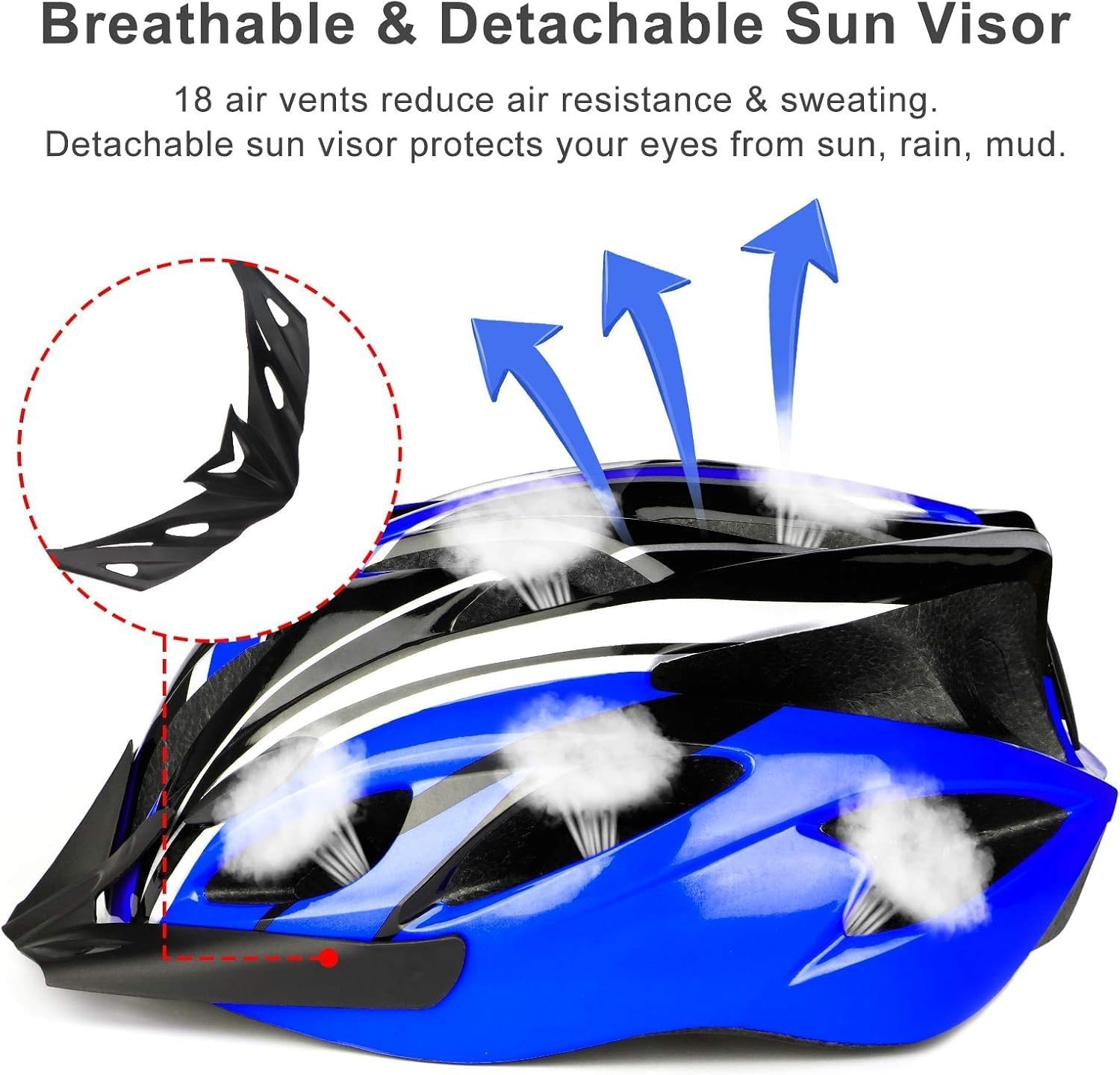 Cycle Helmet, Lightweight Bicycle Helmet, Adjustable Mountain & Road Bike Helmets for Adults, 18 Vents with Adjustable Strap & Detachable Visor for Mens Womens(Head Sizes58-62cm) - Image 5