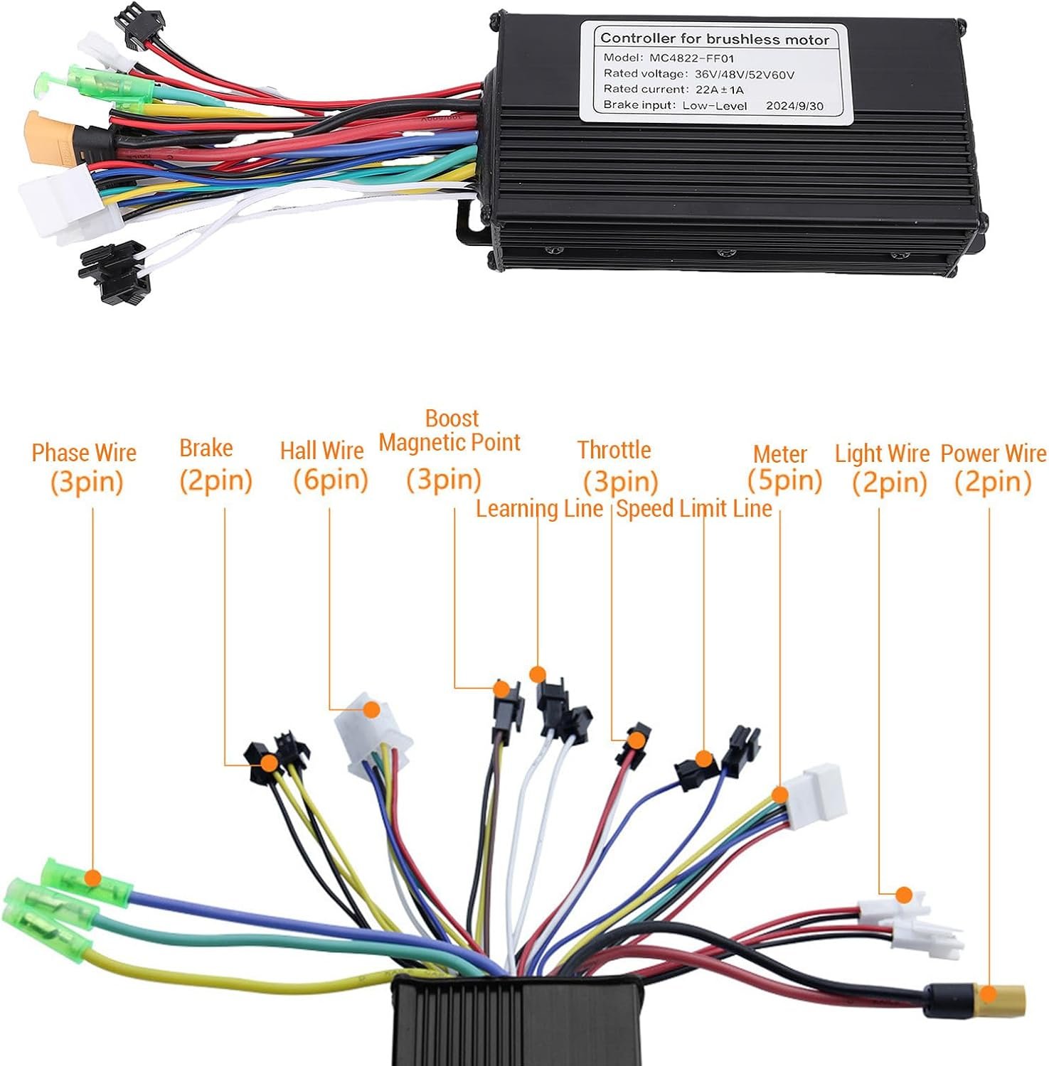 Electric Bike Brushless Motor Controller Kit, 36V 48V 500W 750W 22A 3 Mode Sine Wave Controller S861 LCD Display Panel Kit - Image 4