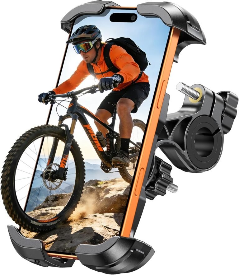 Glangeh Bike Phone Holder, [Upgraded Reinforced Clamp] Motorbike Phone Mount with Secure Lock, Universal 360° Rotatable Bike Phone Mount Compatible with iPhone 17 Pro Max/15/S25 Ultra, 4.7-6.9’’ Phone