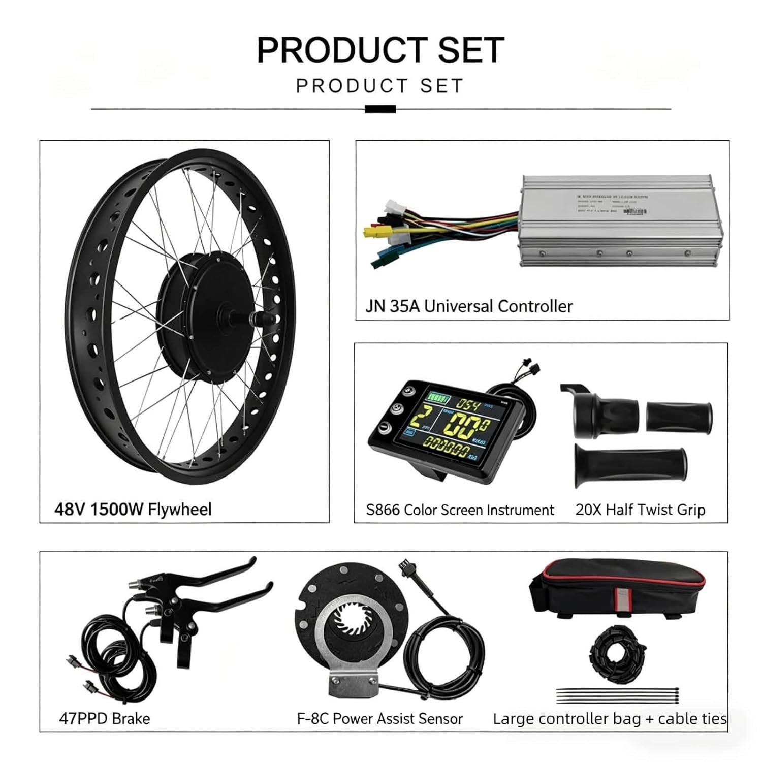 20-24-26" Fat Tire Electric Bike Conversion Kit 48V 1500W Front Hub Motor for 135Mm Dropout,Front Wheel Drive E-Bike Hub Conversion Kit 48V1500W,26" - Image 7