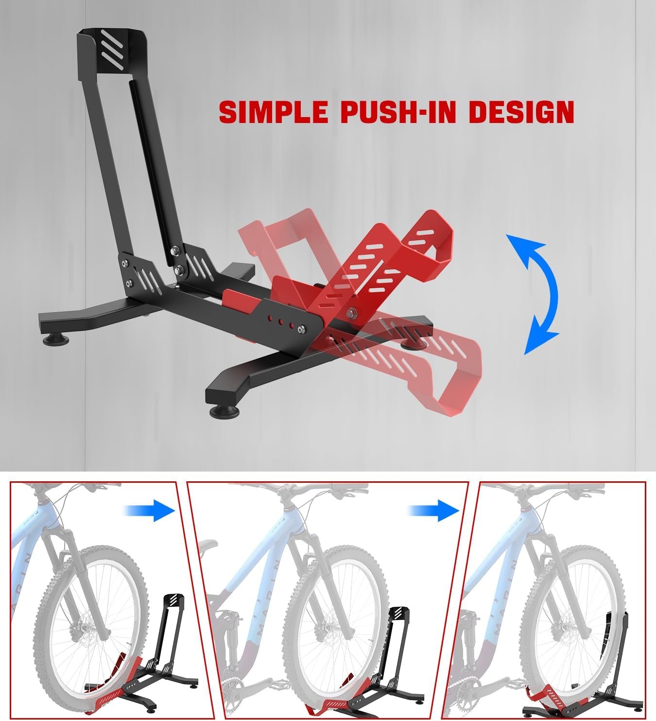 IMAYCC Professional Bike Stand Floor, Bike Stand for Indoor Cycling, Bike Rack for Garage/Home -Storage Bicycle Parking Rack Fit 26”-29”Mtb/Dirt/Road/Mountain(Red/Black) - Image 6