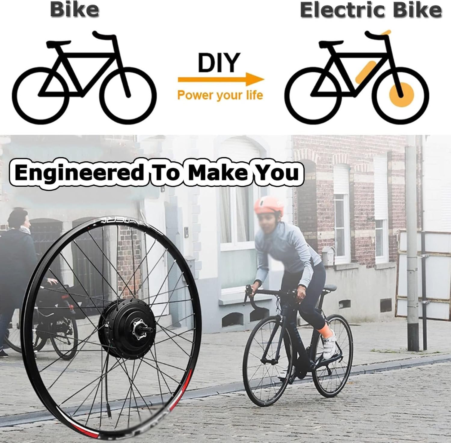 Electric Bike Wheel Conversion Kit, Front Wheel Motor Hub, Intelligent Controller for Road Bike, EBike Cycling Upgrade - Image 2
