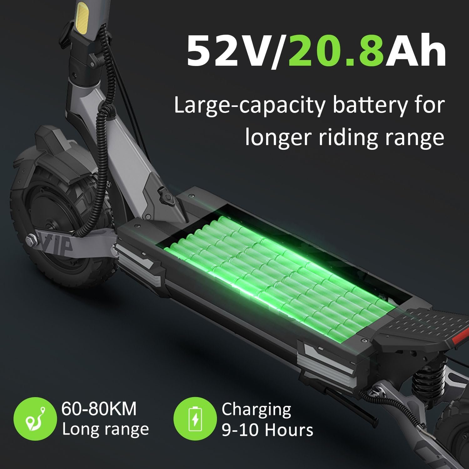 Off Road Electric Scooter for Adults, 10 inch VS6 Pro Pure Escooter, 52V 20.8Ah Battery Folding Scooters, 60-80 km Range, 150 kg Load HD Display Dual Shock Absorption & Motors All Terrain e Scooter - Image 3