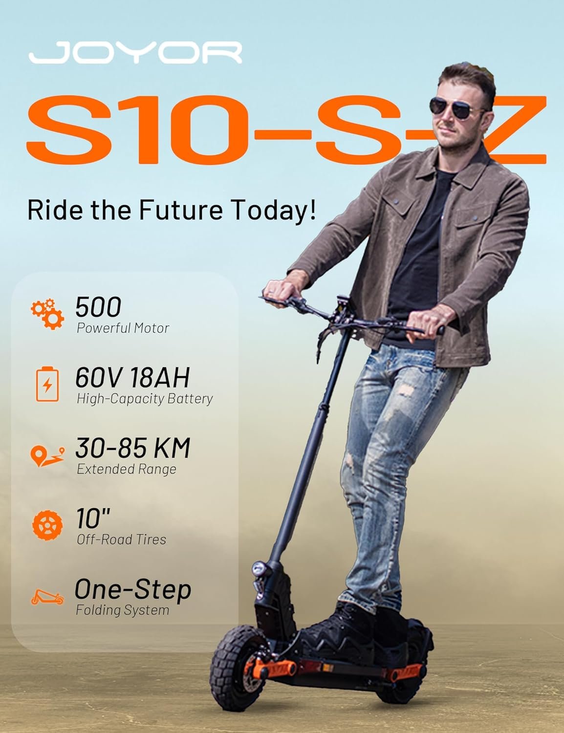 JOYOR Electric Scooter, S5-Z/S10-S-Z/T10 E Scooter with Single/Dual Powerful Motor and 35/49 Miles Long Range, 10" Off Road Tire and Dual Braking System & 4 Shock Absorbers, 330 LBS Load Capacity - Image 2